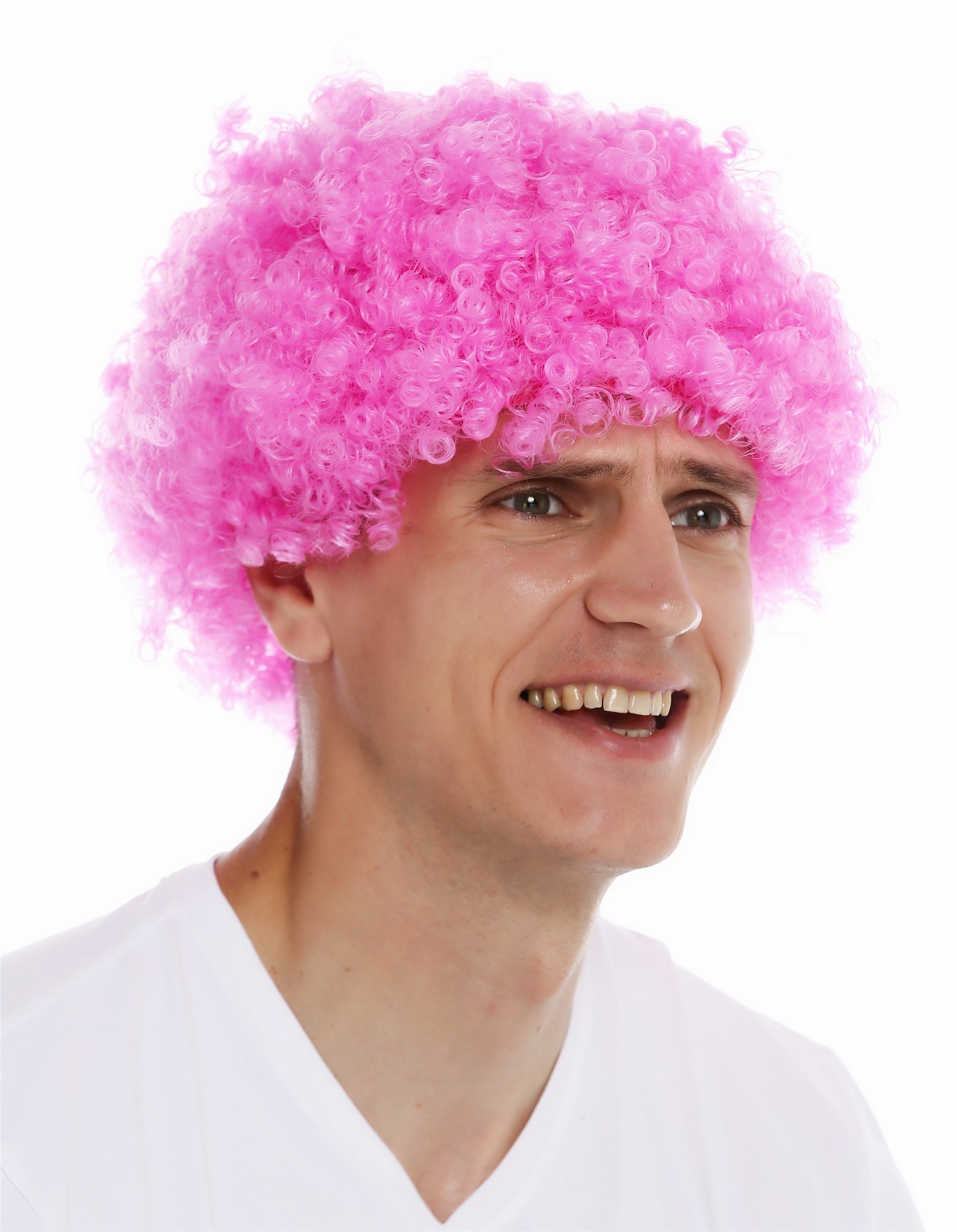 Wig carnival men women clown short afro frizzy curly frizzy head pink MMAM-9M, front view, WIG ME UP: Your Perücken Online Shop Party Wig, Unisex, Pink, curled, short