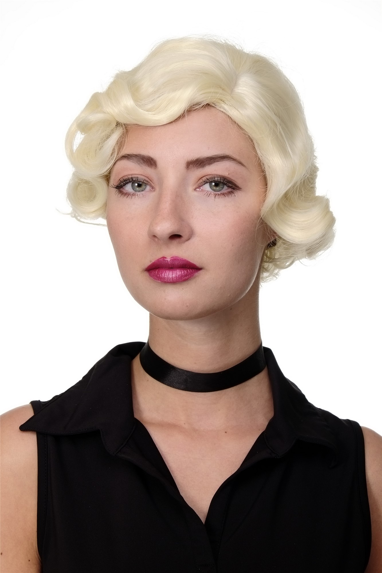 hochwertige Qualitätsperücken, Perücke 20er Jahre Swing Charleston Platinblond GFW1834-613, Vorderansicht, WIG ME UP: Ihr Perücken Online Shop wellige Tressen-Perücke mit Kopfhaut-Imitat Platinblond kurze Haare für Damen