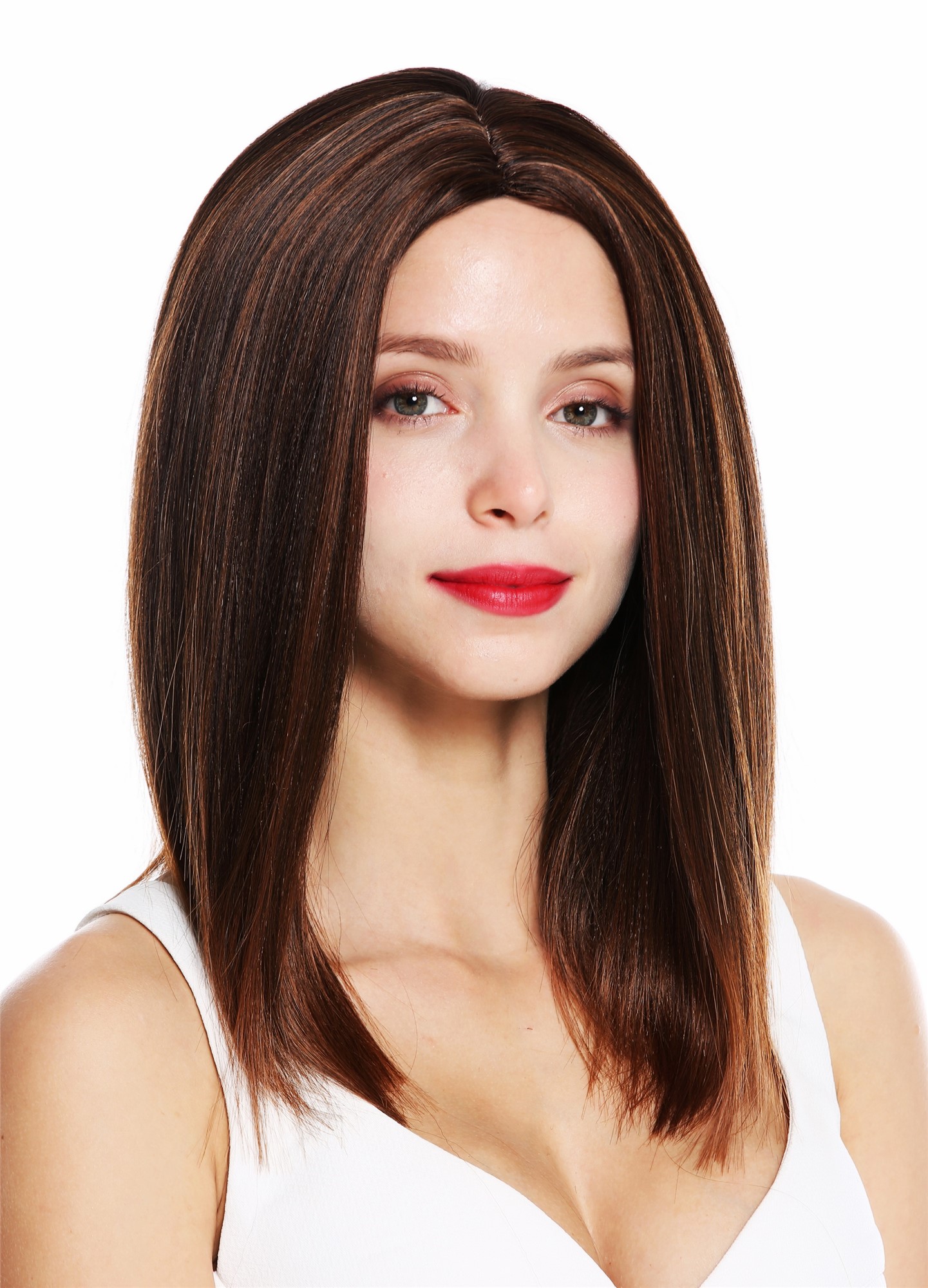 Women's wig shoulder length sleek blunt cut middle parting chestnut brown VK-51, view 2, WIG ME UP: Your Perücken Online Shop Quality Wigs, Ladies, brown mix, straight, shoulder-length