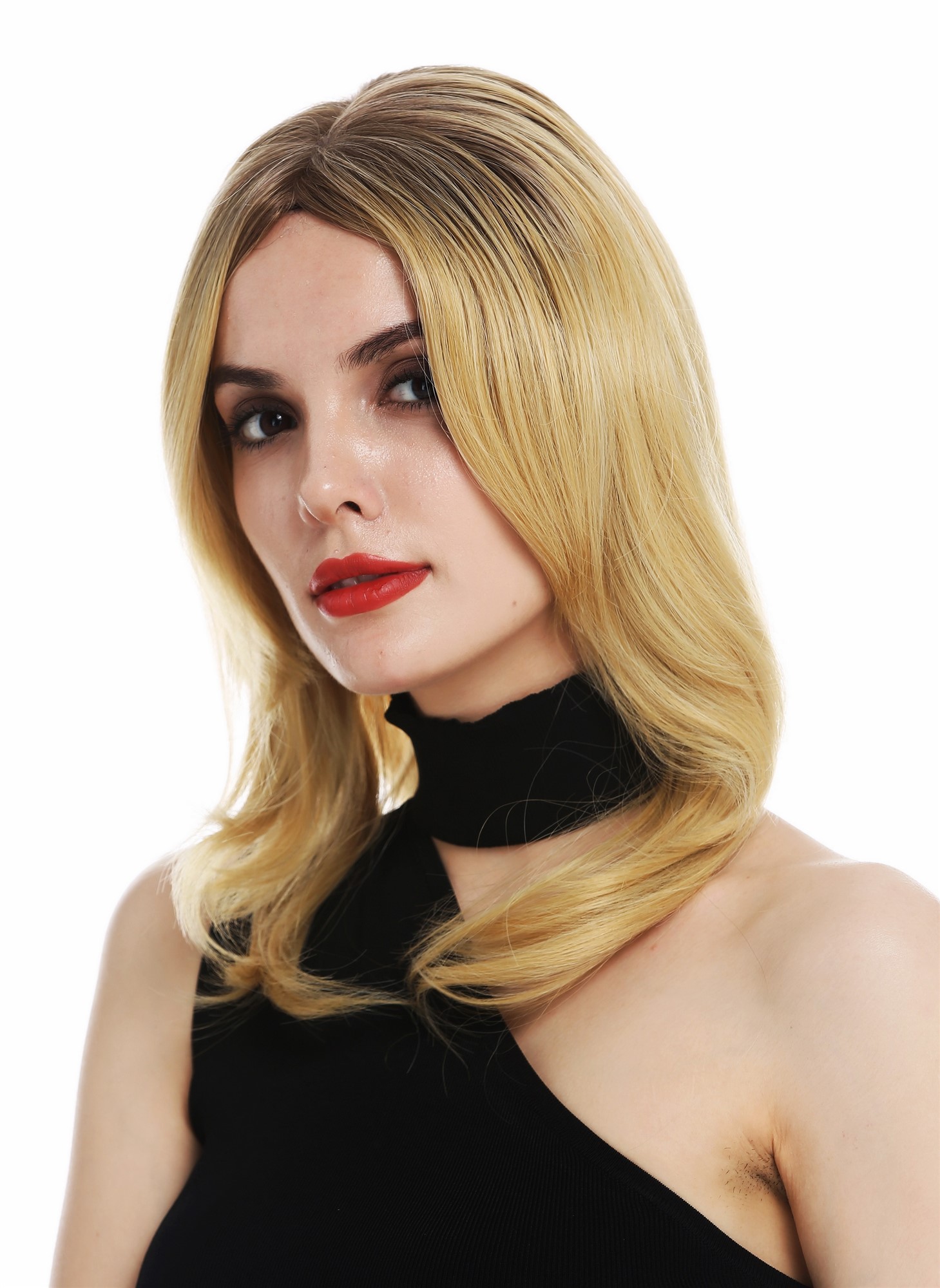 hochwertige Qualitätsperücken, Perücke Monofilament mittellang glatt Scheitel Ombre Balayage Braun Blond CM-135-MT-613/24/144T8, Ansicht 2, WIG ME UP: Ihr Perücken Online Shop glatte Tressen-Perücke mit Teil-Mono Oberkopf Blond-Braun-Mix schulterlange Haare für Damen