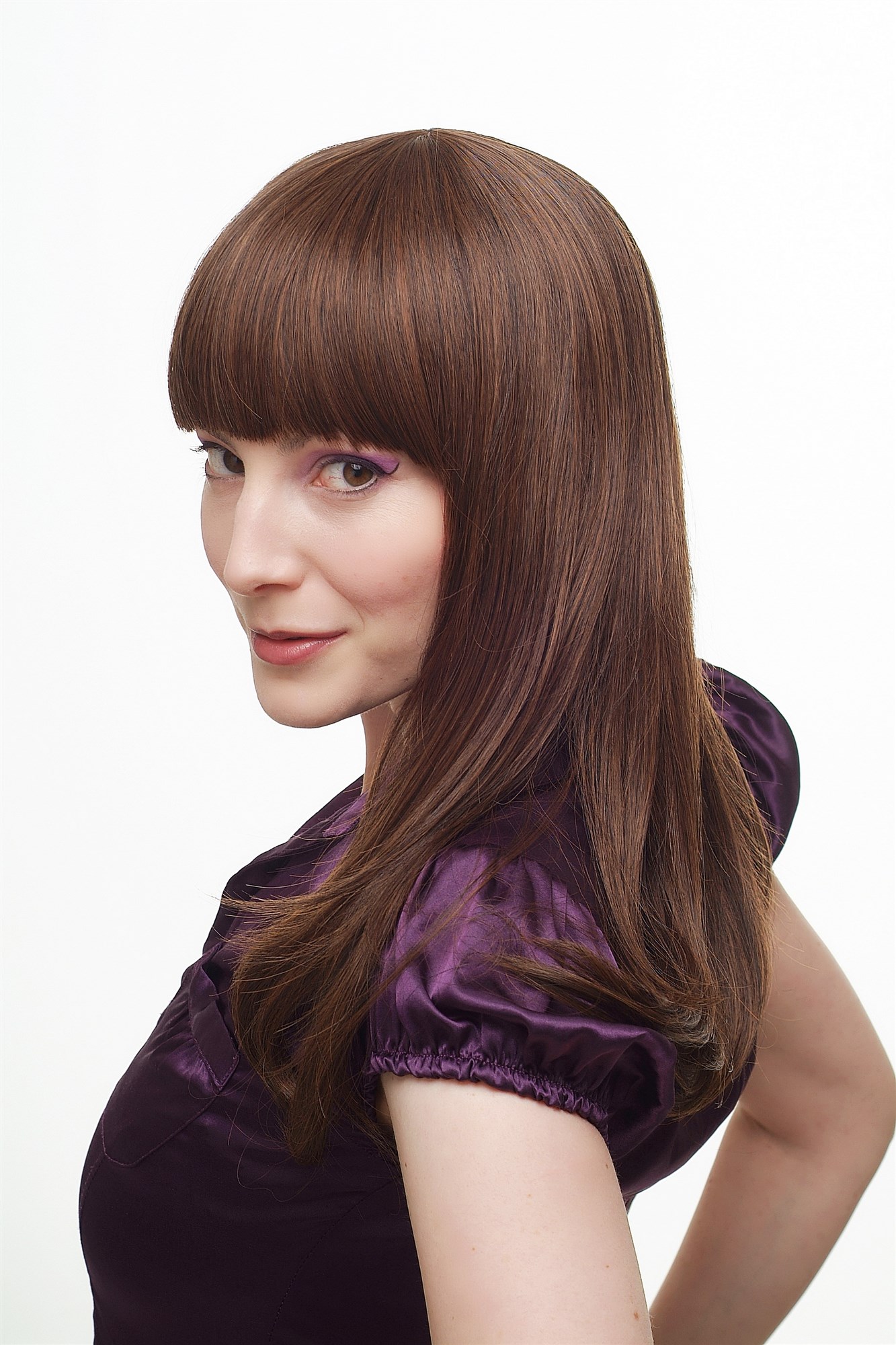 Lady  Wig shoulder length long straight sexy fringe dark brown mix chestnut mahogani 50 cm, view 2, WIG ME UP: Your Perücken Online Shop Quality Wigs, Ladies, black-brown-copper brown, straight, long