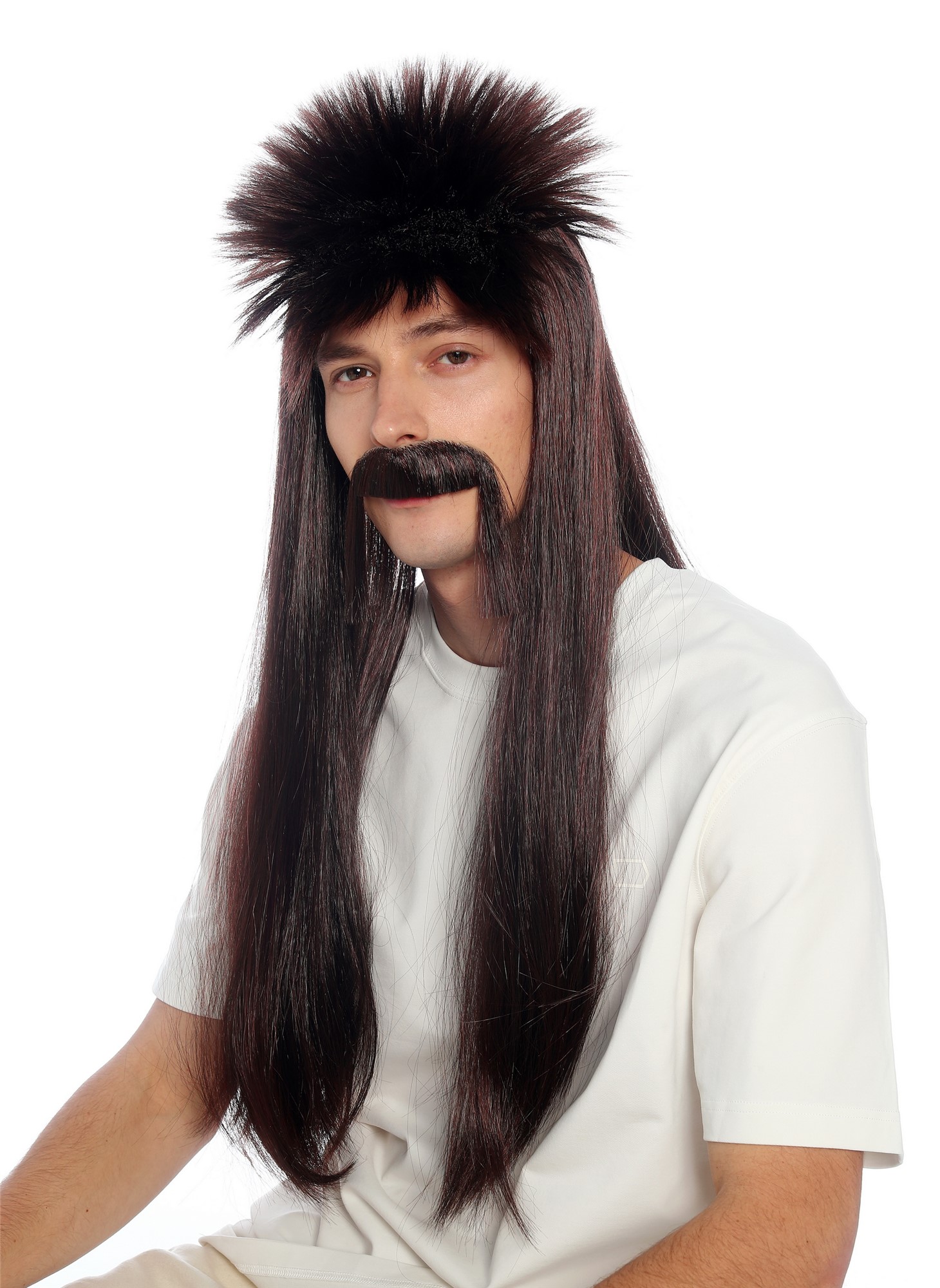 glatte Party-Perücke Kastanienbraun-Schwarz-Mix 70 cm lange Perücke für Herren