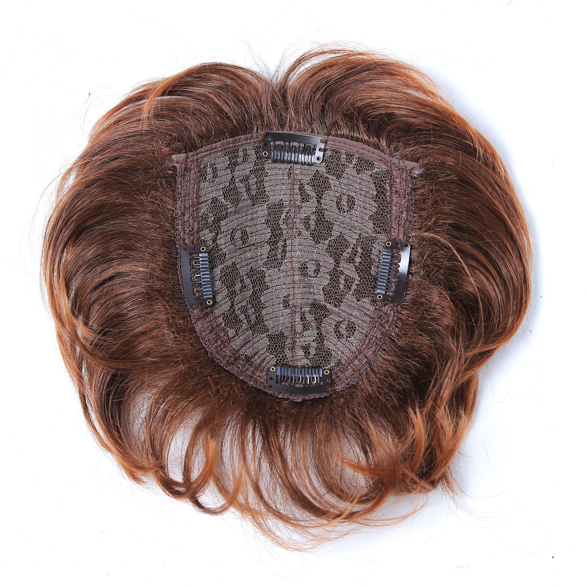 Haarteil Toupet Clips Braun Rotbraun Gesträhnt TYP-432-10BTM30, Ansicht 2, WIG ME UP: Ihr Perücken Online Shop Toupet wellig Braun-Blond-Mix 22 cm