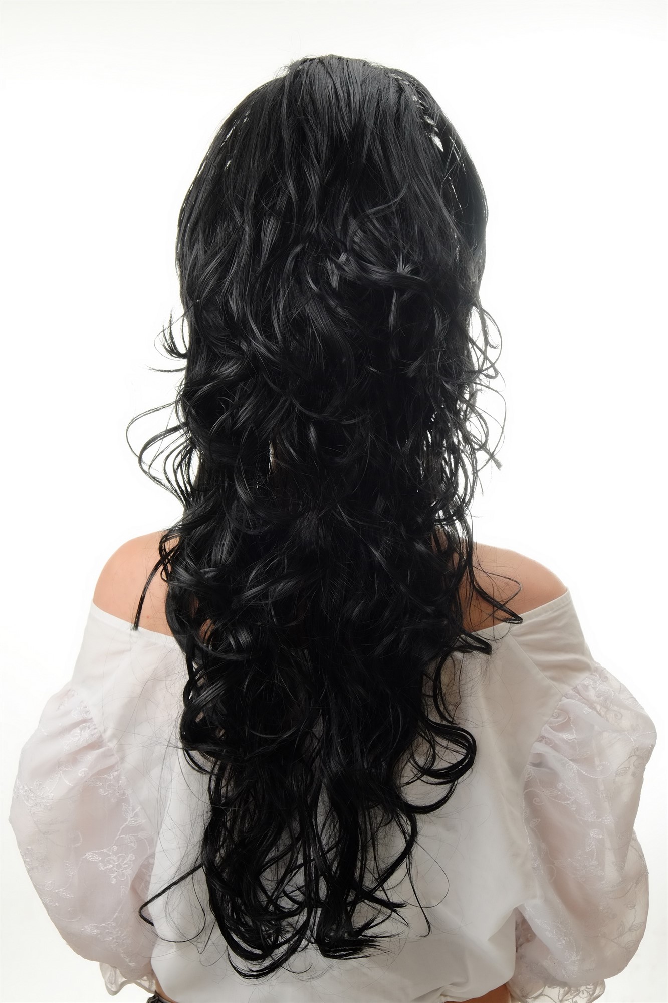 günstige Party Perücke, Perücke Spanierin Beehive Schwarz mit roter Rose PT0025-P103, Ansicht 4, WIG ME UP: Ihr Perücken Online Shop lockige Party Perücke Schwarz lange Haare für Damen