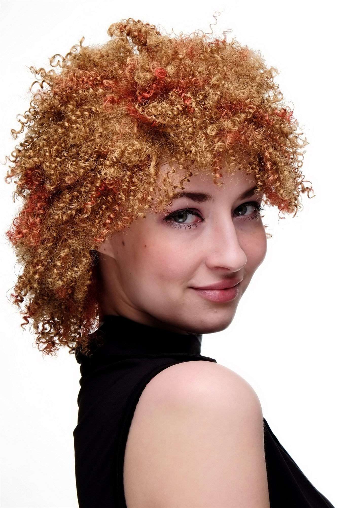 hochwertige Qualitätsperücken, Perücke krause Locken Afro A4001L-26H137, Ansicht 3, WIG ME UP: Ihr Perücken Online Shop lockige Tressen-Perücke Lichtblond-Feuerrot-Mix kurze Haare für Damen