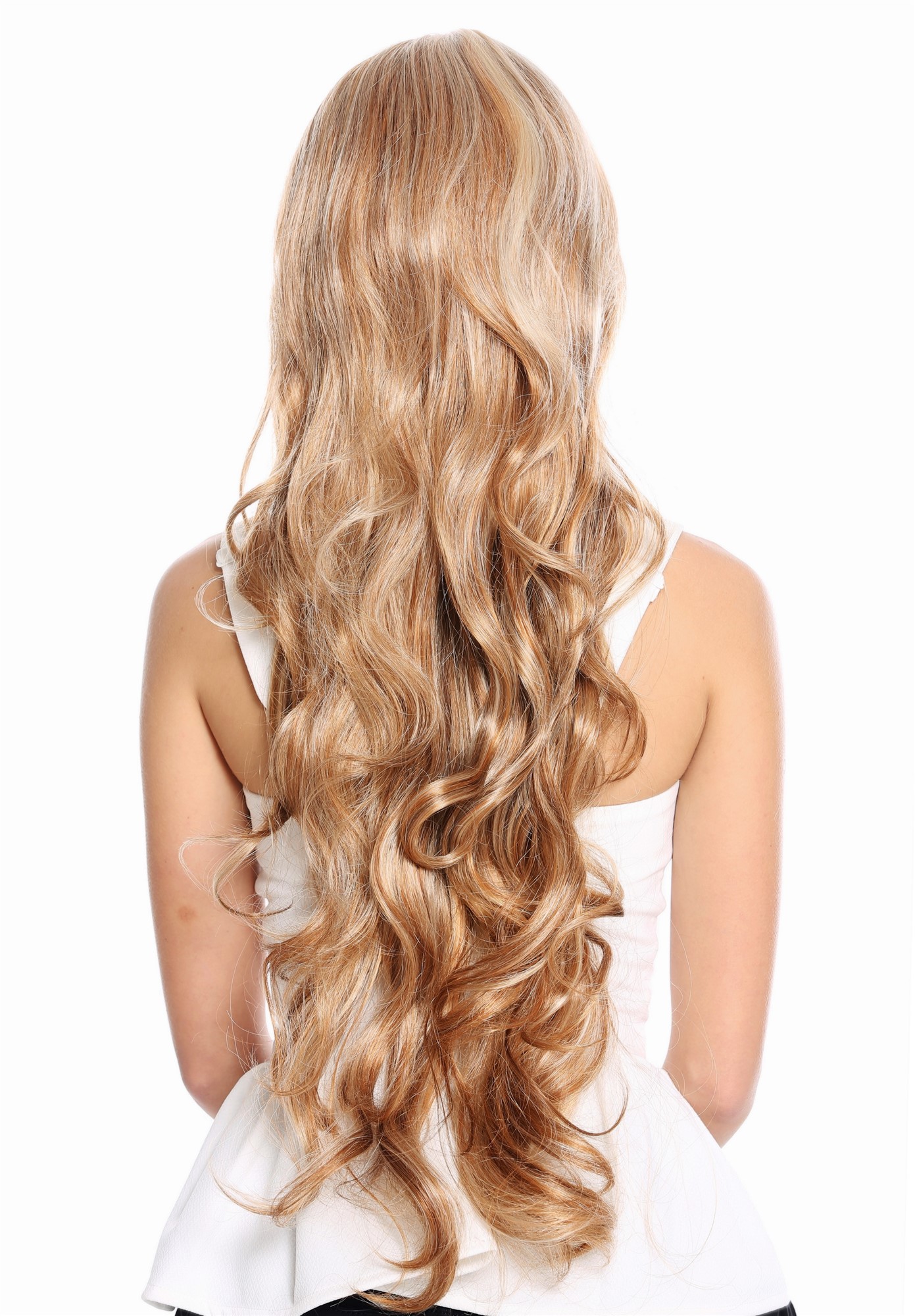 hochwertige Qualitätsperücken, Perücke superlang blond gesträhnt Farbe: J12, Ansicht 4, WIG ME UP: Ihr Perücken Online Shop wellige Tressen-Perücke mit Kopfhaut-Imitat Blond sehr lange Haare für Damen