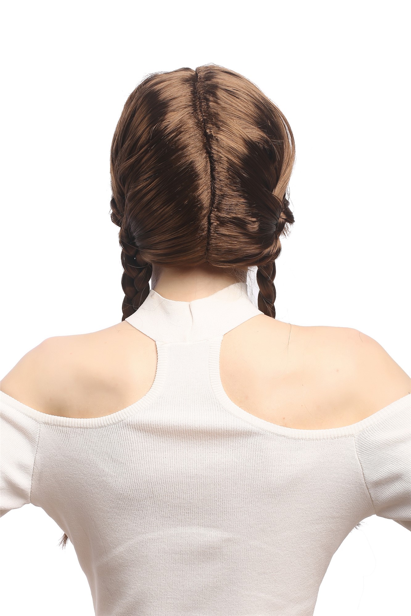 Lady Wig Halloween Lolita schoolgirl long braided plaits fringe brown XR-008, view 4, WIG ME UP: Your Perücken Online Shop Party Wig, Ladies, medium brown, Braided, long