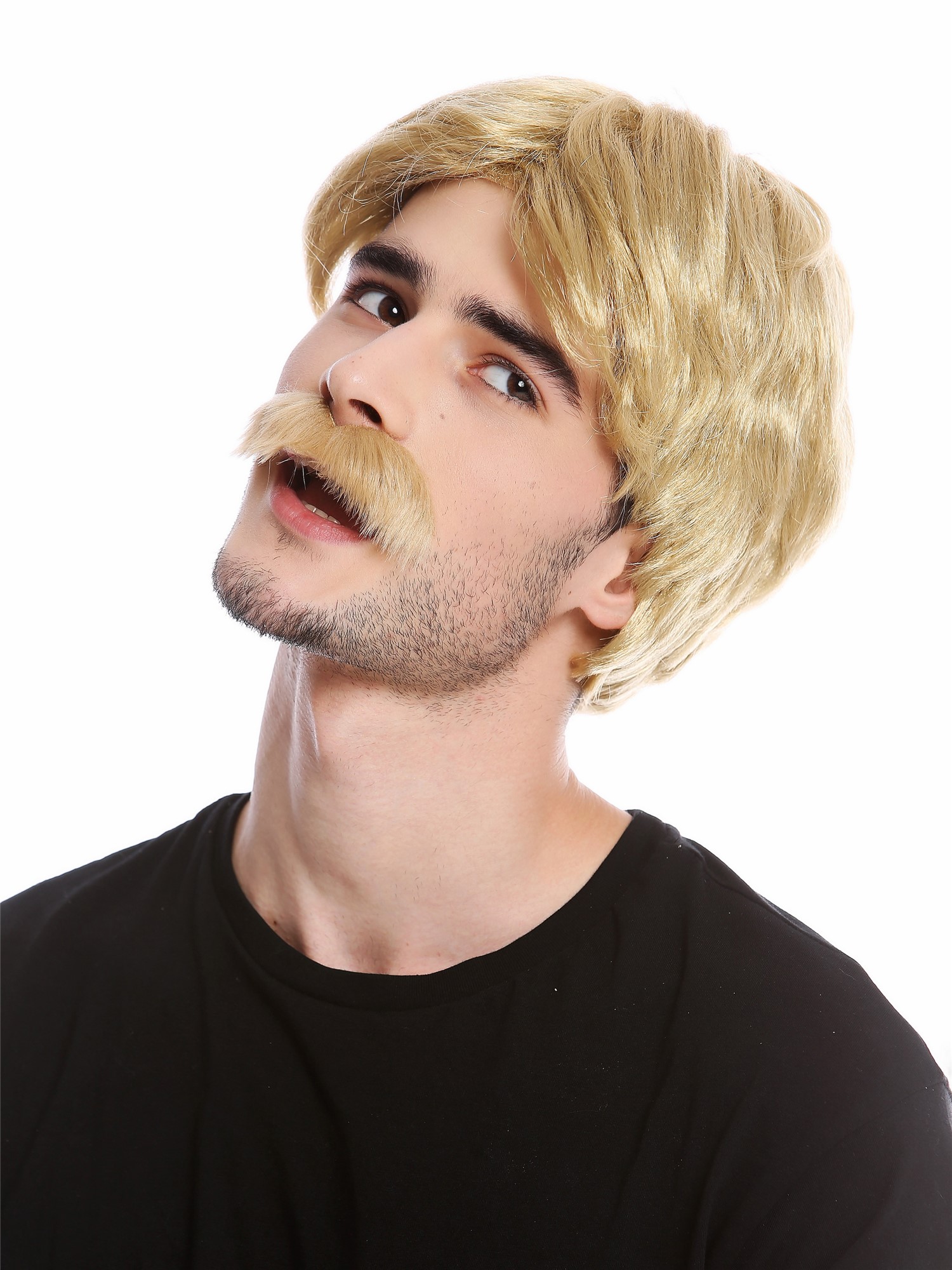 günstige Party Perücke, Perücke Bart Schnauzbart Blond Cop 70er 4129-ZA89, Vorderansicht, WIG ME UP: Ihr Perücken Online Shop wellige Party Perücke Blond kurze Haare für Herren