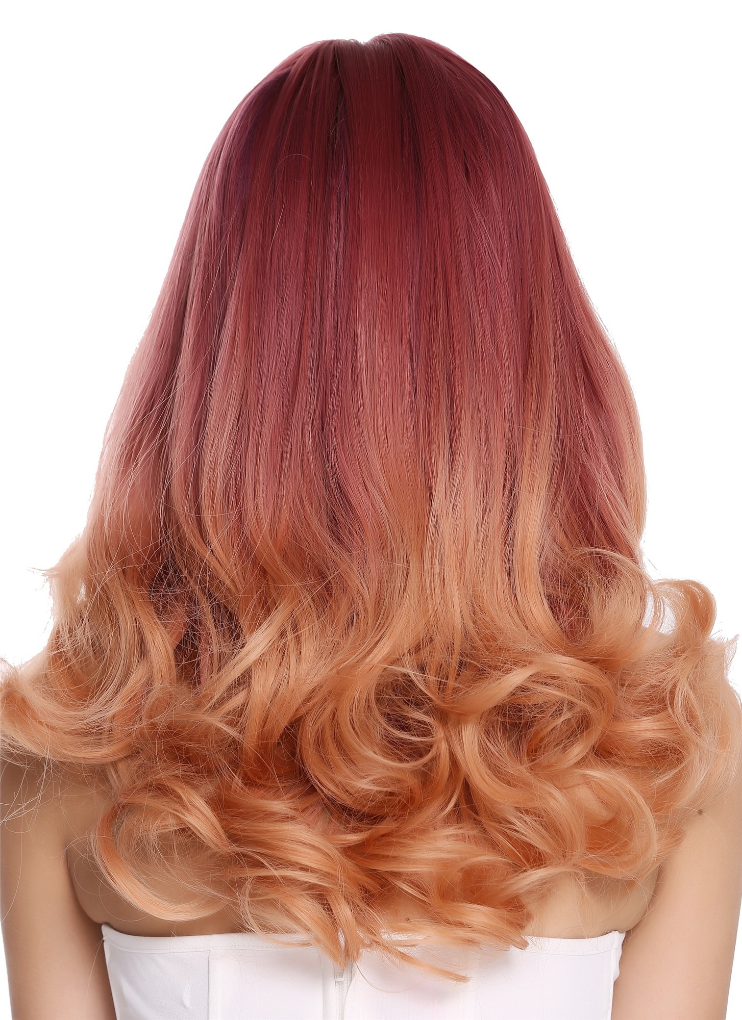 Lady wig long fringe sleek curly hair tips Balayage purple orange blonde MS1733, view 4, WIG ME UP: Your Perücken Online Shop Quality Wigs, Ladies, quartz violet-orange red mix, curled, long