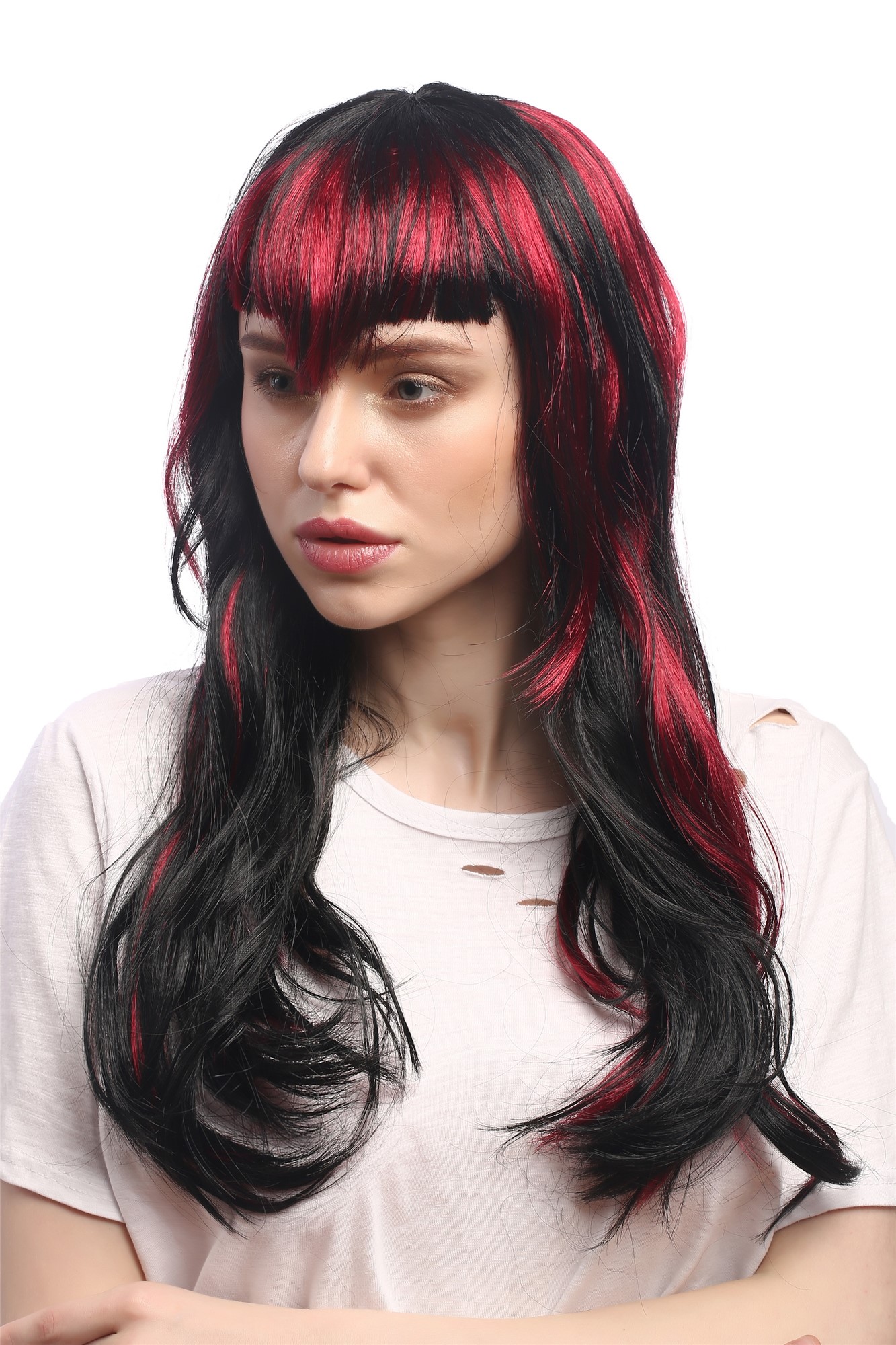 Lady Fancy Dress Wig gothic witch black red strands Vampire She-Devil Dark Fairy pointy fringe 20", view 4, WIG ME UP: Your Perücken Online Shop Party Wig, Ladies, Black, Red, straight, long