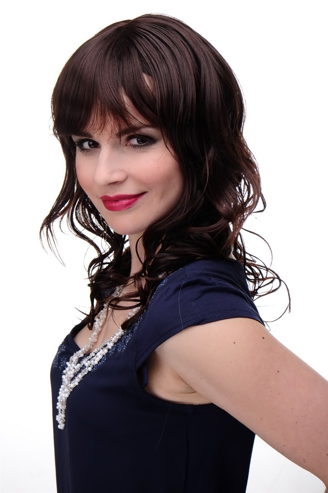 hochwertige Qualitätsperücken, Wellige halblange Damen Perücke natürlicher Braun-Mix 5019-2T33, Ansicht 2, WIG ME UP: Ihr Perücken Online Shop wellige Tressen-Perücke mit Kopfhaut-Imitat Schwarzbraun-Mahagonibraun-Mix lange Haare für Damen