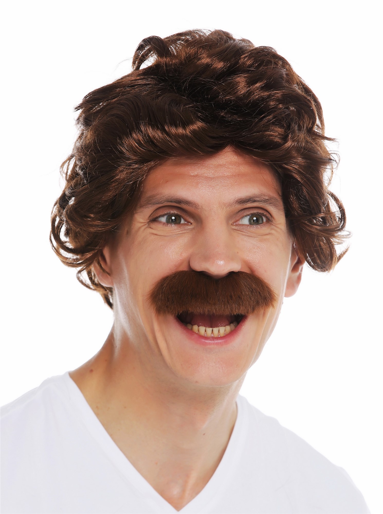 Wig Halloween men mustache 70's retro cop policeman grandpa reddish brown 7090, view 2, WIG ME UP: Your Perücken Online Shop Party Wig, Men, mahogany brown, curled, short