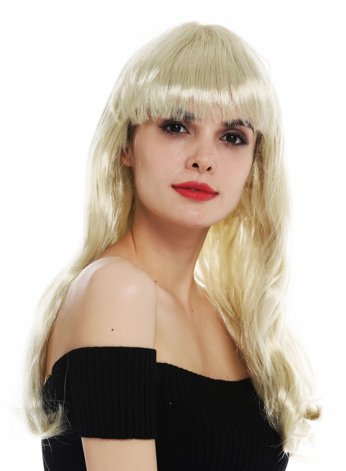 Wig carnival women woman's wig long sleek slightly wavy fringe blonde 68067 , front view, WIG ME UP: Your Perücken Online Shop Party Wig, Ladies, ash blonde, straight, long
