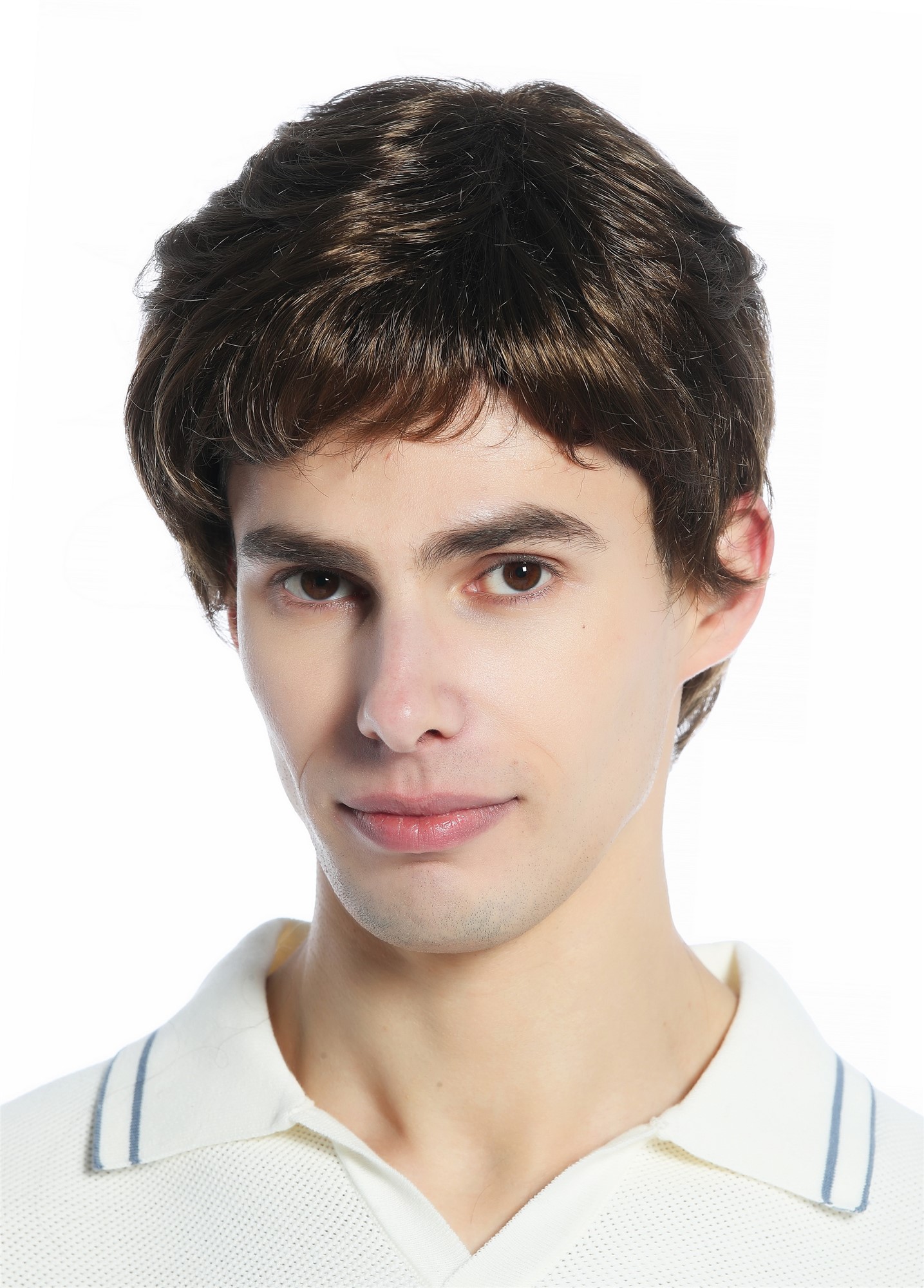 hochwertige Qualitätsperücken, Perücke kurz leicht wellig Mittelbraun DW1335-10, Vorderansicht, WIG ME UP: Ihr Perücken Online Shop lockige Tressen-Perücke Mittelbraun kurze Haare für Unisex