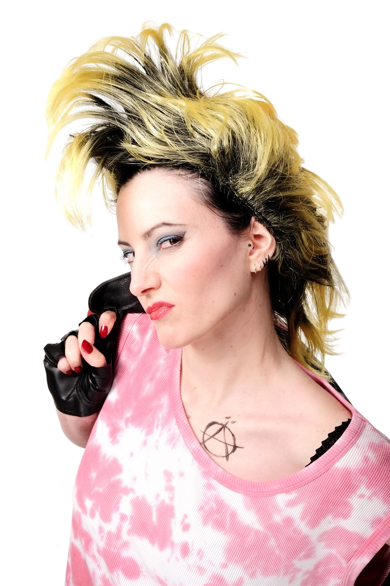 Party/Fancy Dress/Halloween Wig Mohawk 80ies Wave Glam Punk Black & Yellow, front view, WIG ME UP: Your Perücken Online Shop Party Wig, Unisex, black and neon yellow, wavy, shoulder-length