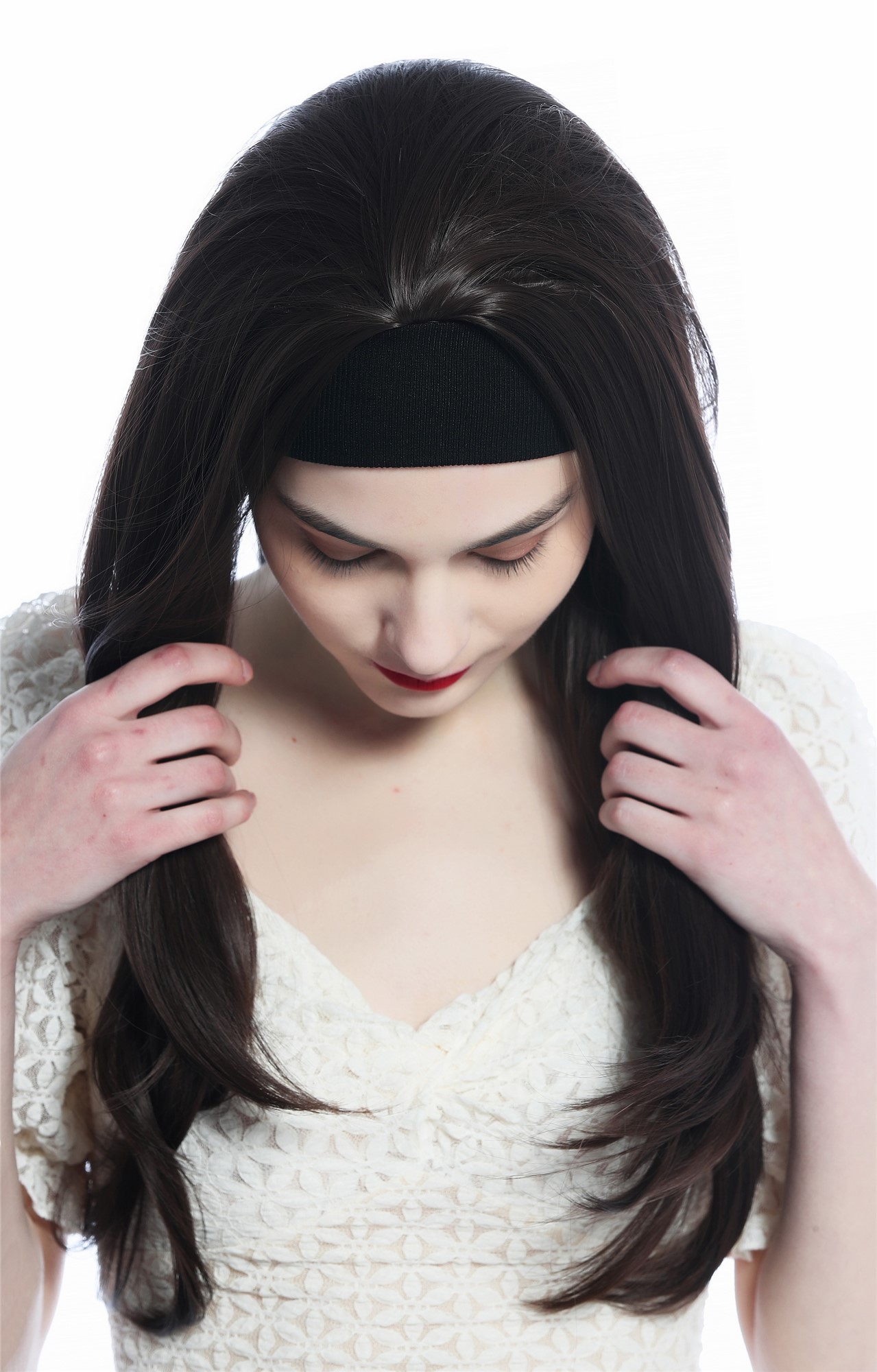 Lady wig half wig black headband retro long straight chocolate brown H9306, view 5, WIG ME UP: Your Perücken Online Shop Quality Wigs, Ladies, medium brown, straight, long