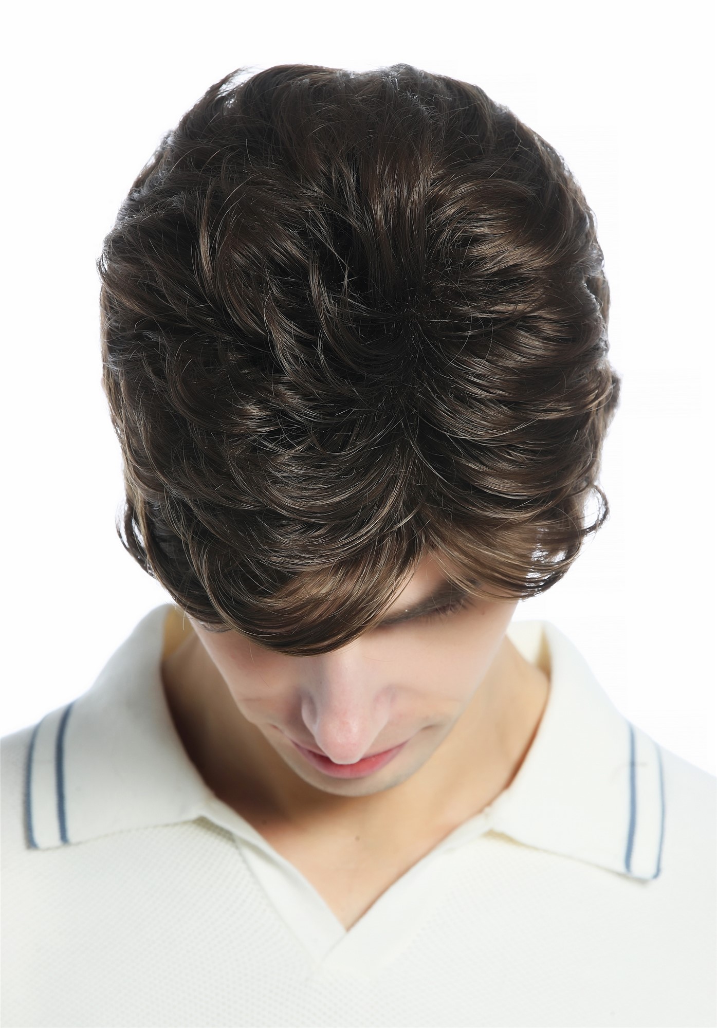 hochwertige Qualitätsperücken, Perücke kurz gescheitelt wellig Mittelbraun Braun DW94A-10, Ansicht 4, WIG ME UP: Ihr Perücken Online Shop wellige Tressen-Perücke Mittelbraun kurze Haare für Unisex