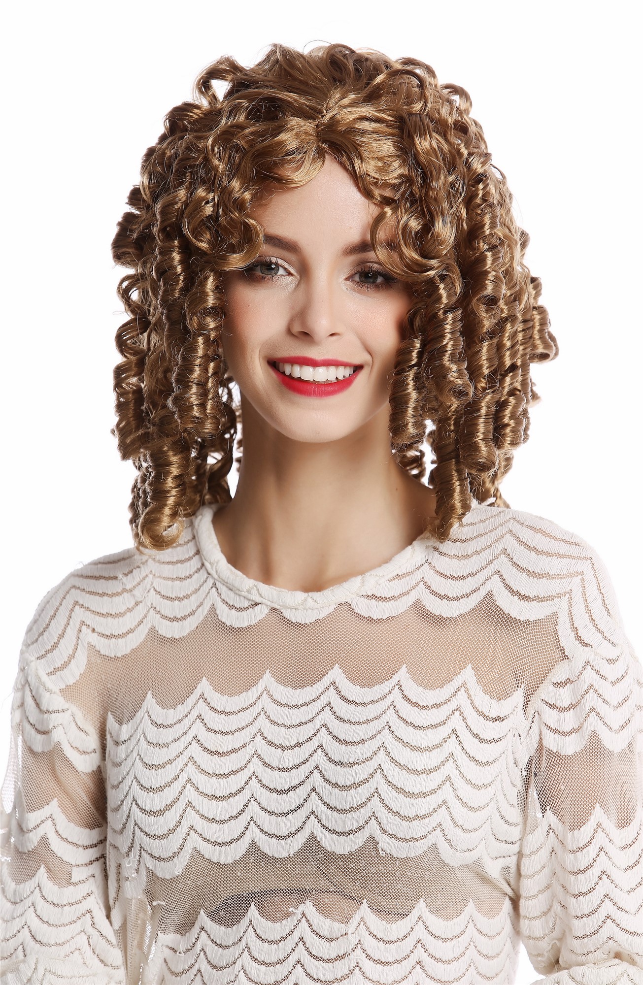 günstige Party Perücke, Perücke Korkenzieher-Locken Blond Rokoko Biedermeier 91049-ZA27A, Ansicht 2, WIG ME UP: Ihr Perücken Online Shop lockige Party Perücke Blond,Braun schulterlange Haare für Damen