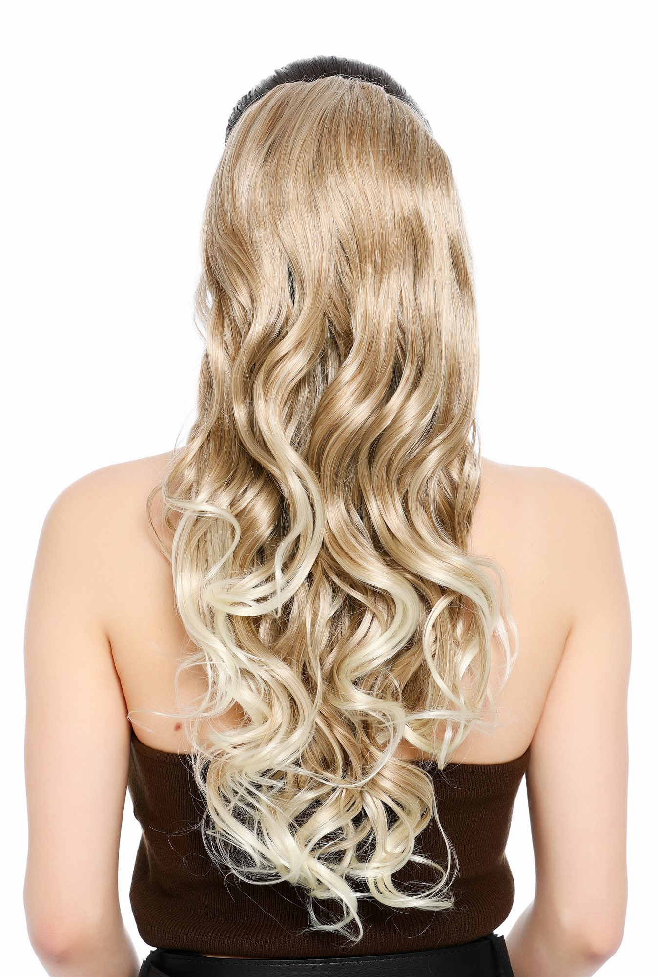 Zopf Pferdeschwanz Steckkämme lang oben glatt unten gelockt 55 cm Blond Platin Mix N1555A-15T613A