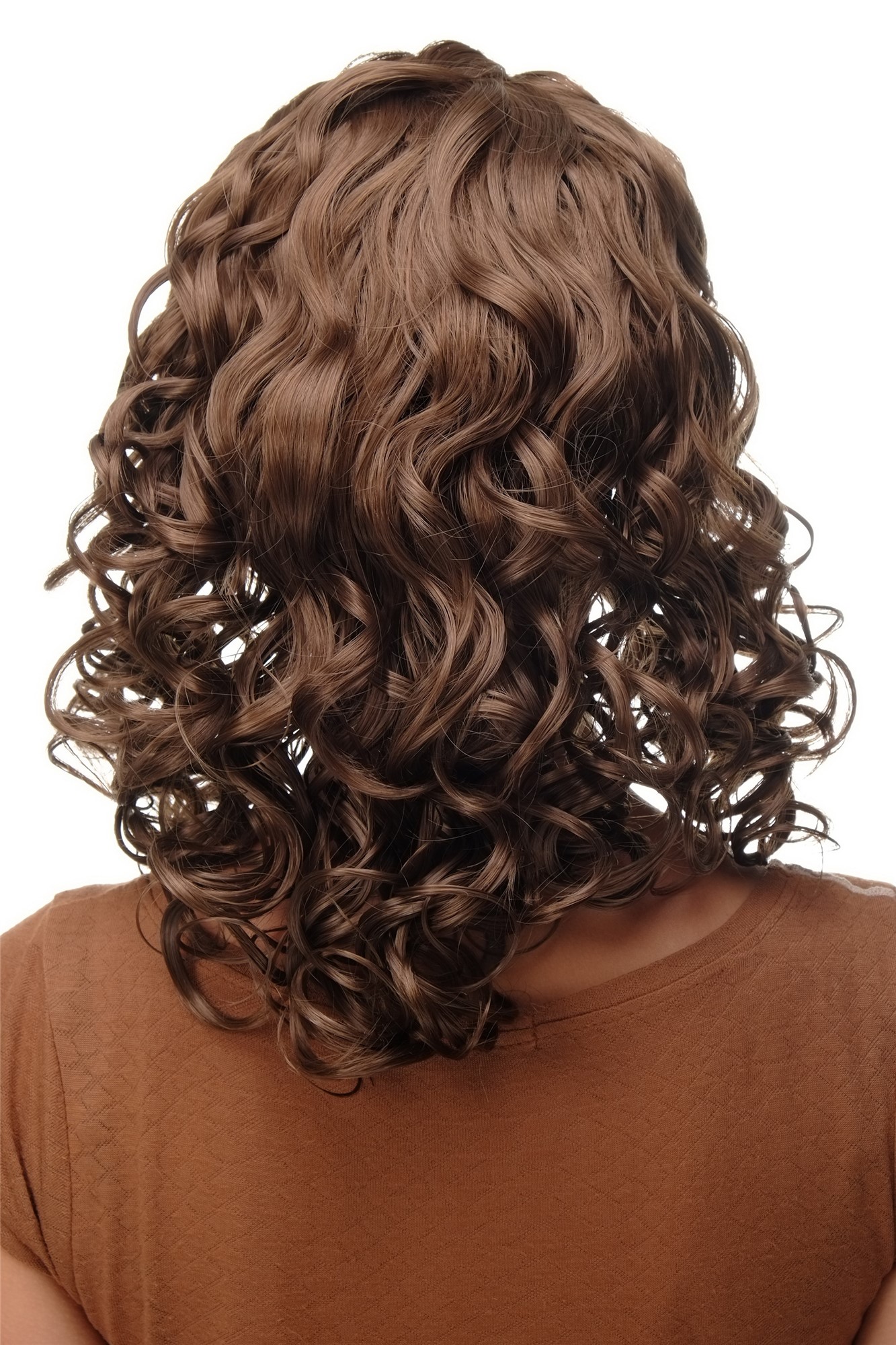 hochwertige Qualitätsperücken, Perücke Stirnband Mittelbraun Locken Schulterlang BRO-704-12, Ansicht 4, WIG ME UP: Ihr Perücken Online Shop lockige Tressen-Perücke mit Stirnband Mittelbraun schulterlange Haare für Damen