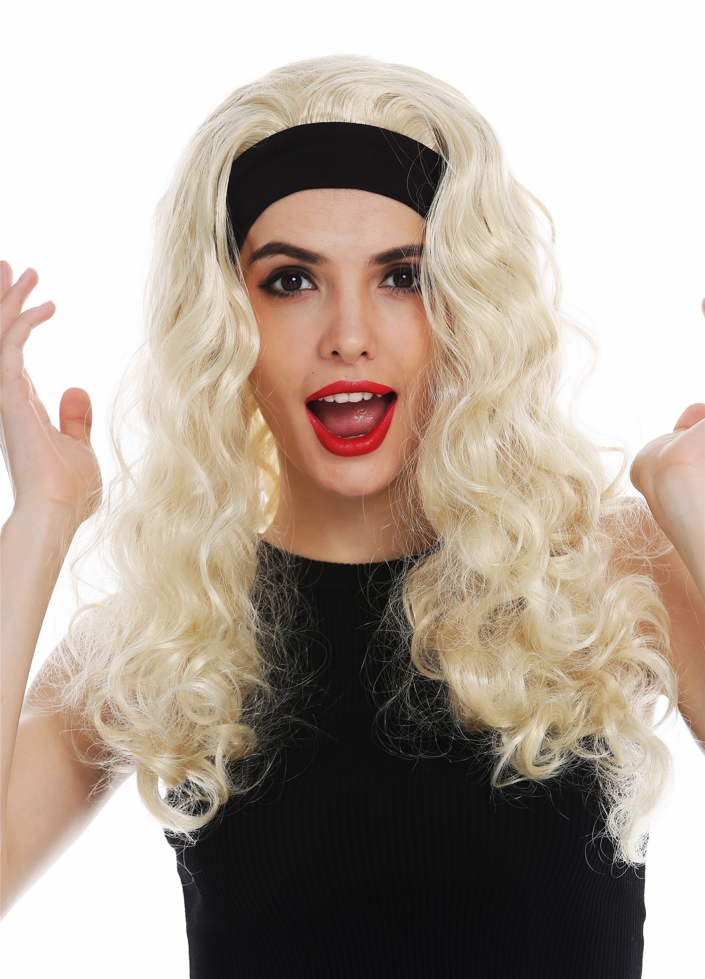 Women's wig Halloween head band long blonde curly voluminous 80's retro 12110, view 2, WIG ME UP: Your Perücken Online Shop Party Wig, Ladies, light blonde, curled, long
