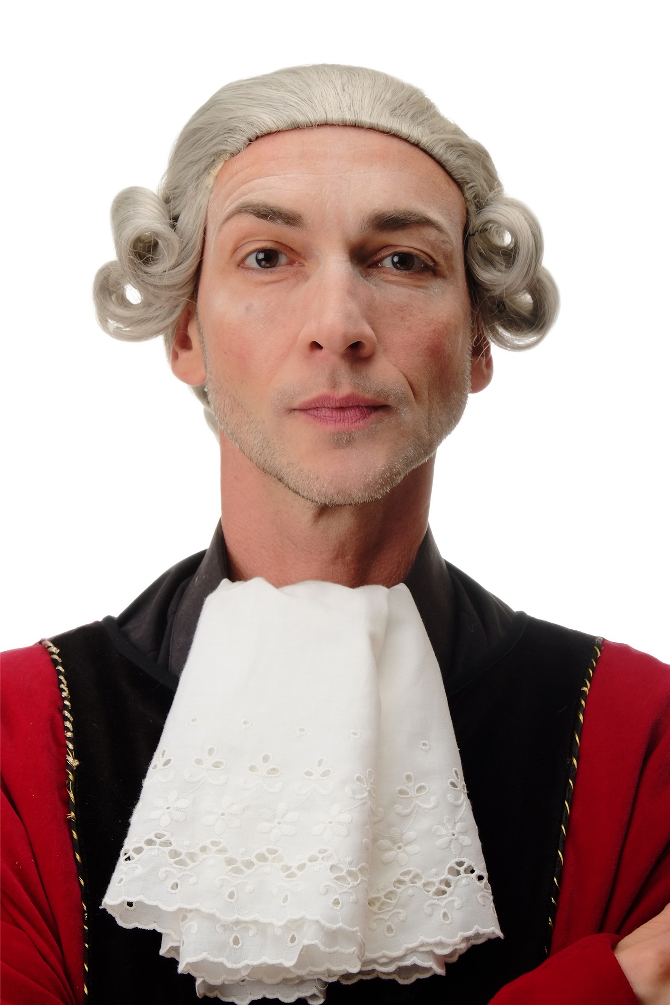 Men Man wig historic baroque lord noble duke king loight silver gray grey F2588, front view, WIG ME UP: Your Perücken Online Shop Quality Wigs, Men, Grey, wavy, short