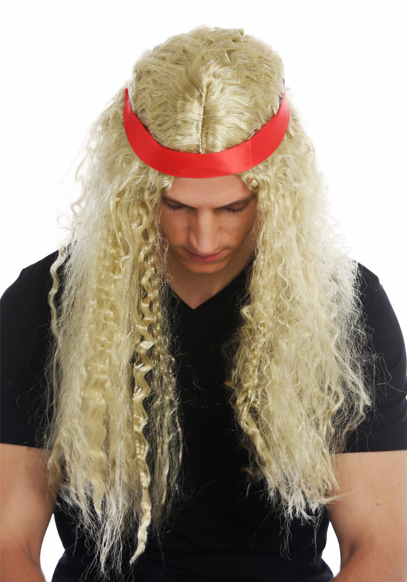 Wig women men long headband middle parting hippie 60's blonde curls 31912, view 5, WIG ME UP: Your Perücken Online Shop Party Wig, Unisex, light blonde, curled, long