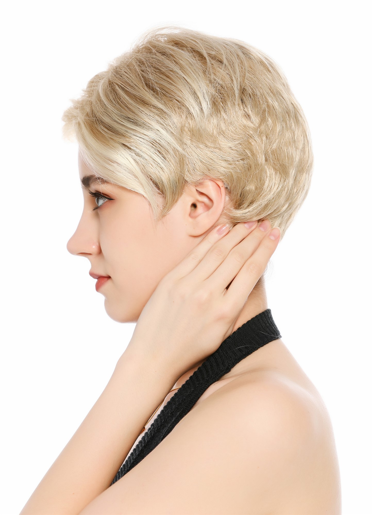 Perücke Damen Herren Frauen kurz androgyn burschikos gescheitelt Scheitel blond platin gesträhnt VK-61-16T613