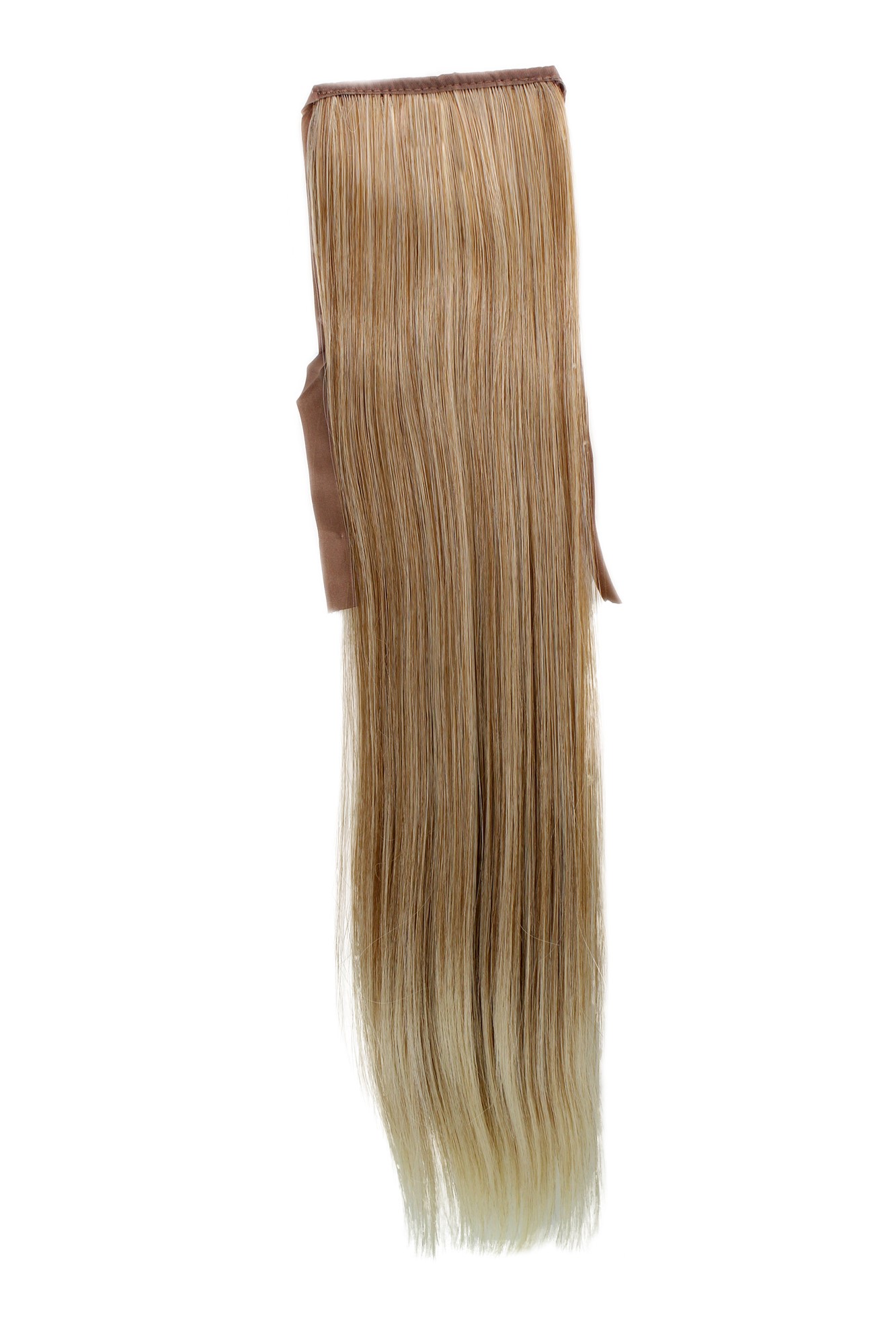 YZF-TS18-27T88 Hairpiece Pontail Pigtail extension slim light straight comb and ribbon strawberry blond mix streaked bright blond highlights 18", front view, WIG ME UP: Your Perücken Online Shop Ponytails, copper-light-blonde mix, straight, shoulder-length