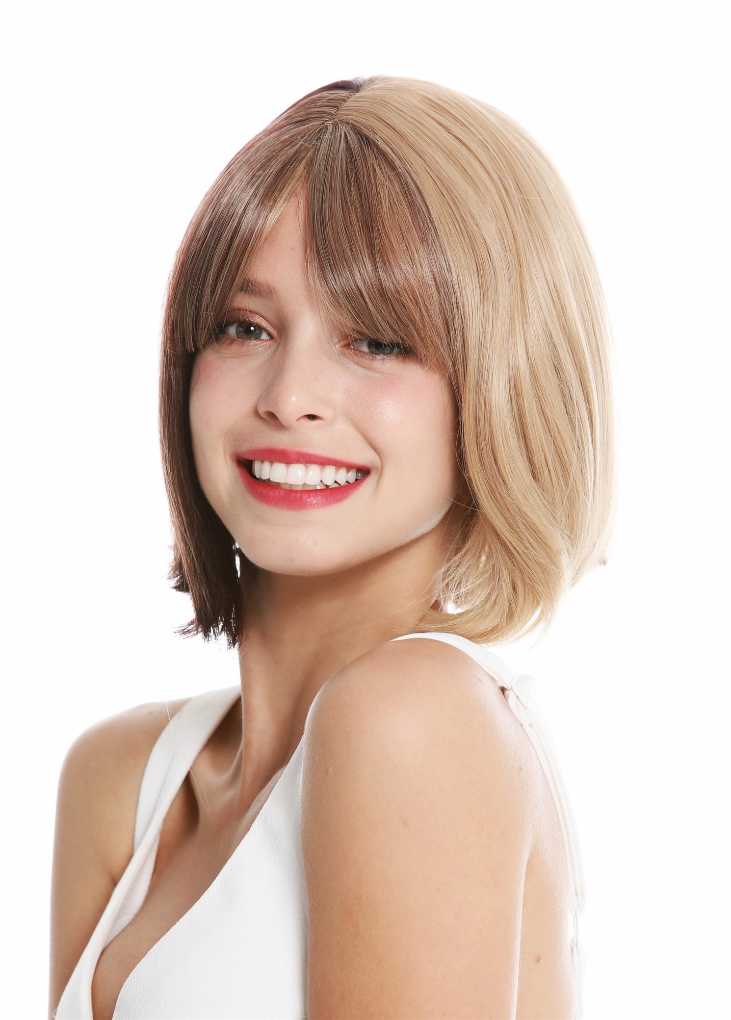 hochwertige Qualitätsperücken, Perücke kurz Longbob Hellbraun Braun Mix GFW2641-18+33, Ansicht 3, WIG ME UP: Ihr Perücken Online Shop glatte Tressen-Perücke mit Kopfhaut-Imitat Braun-Mix kurze Haare für Damen