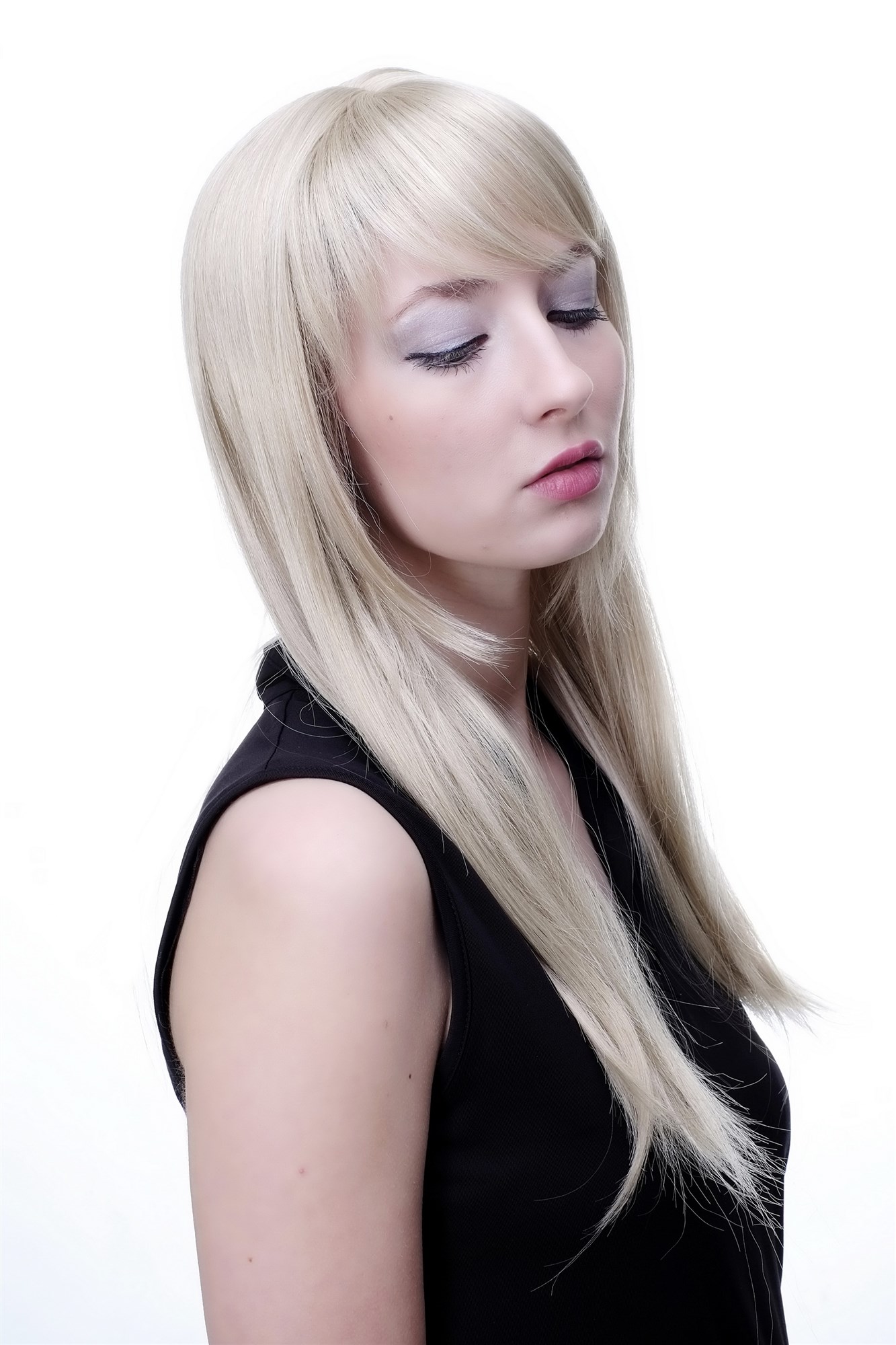 Lady women wig medium long straight sleek fringe bangs blonde 3280, view 4, WIG ME UP: Your Perücken Online Shop Quality Wigs, Ladies, light blonde, straight, long