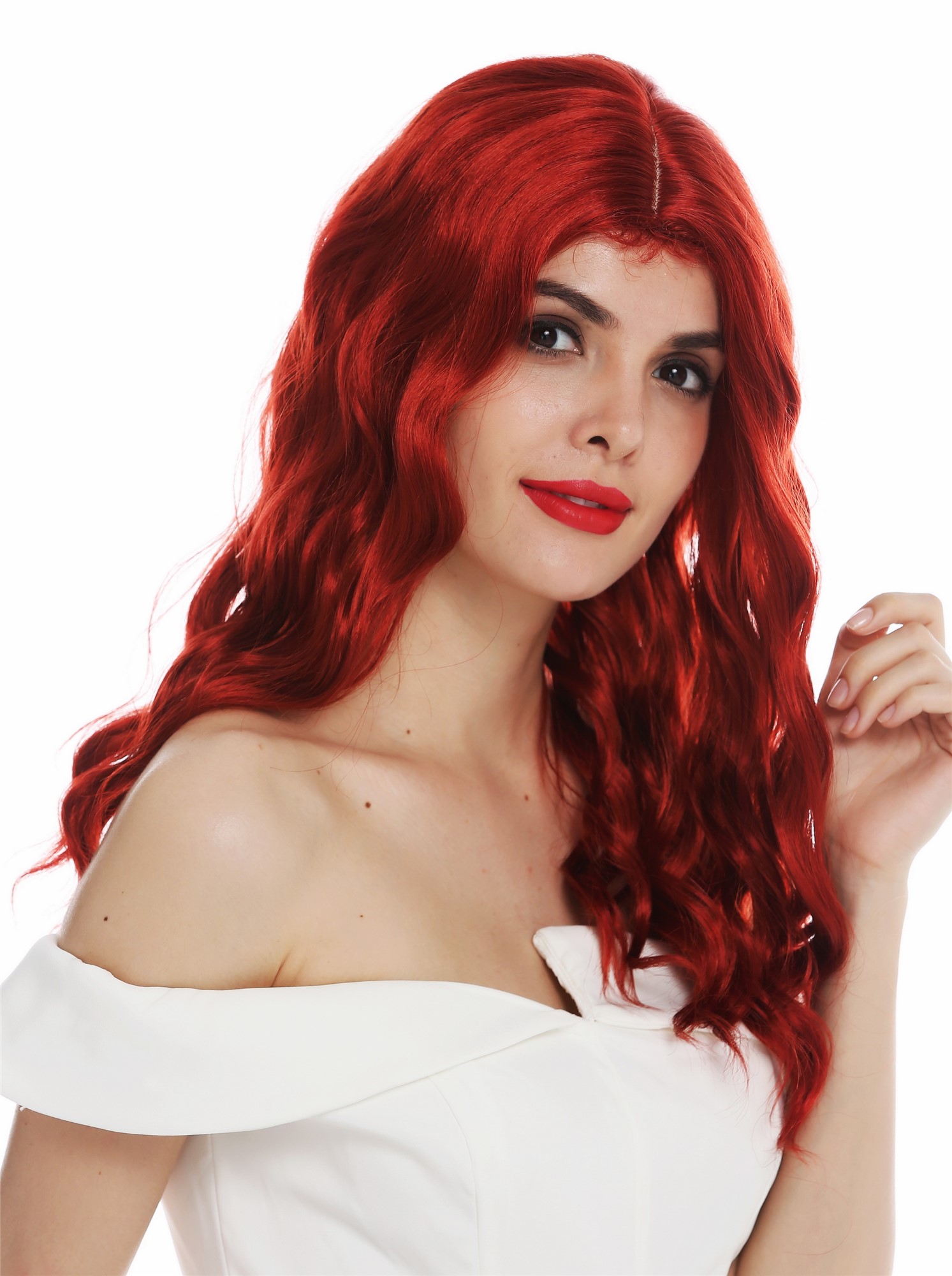 Women's wig ladies' wig long wavy water wave middle parting fiery red VK-9, front view, WIG ME UP: Your Perücken Online Shop Quality Wigs, Ladies, fire red, wavy, long