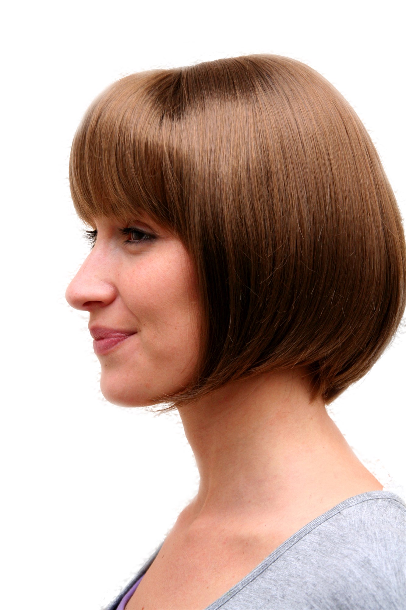 hochwertige Qualitätsperücken, Sexy Damen Bob Perücke glatte kurze Haare mit Pony brünett mittelbraun 703-10, Ansicht 4, WIG ME UP: Ihr Perücken Online Shop glatte Tressen-Perücke mit Kopfhaut-Imitat Mittel-Goldbraun kurze Haare für Damen