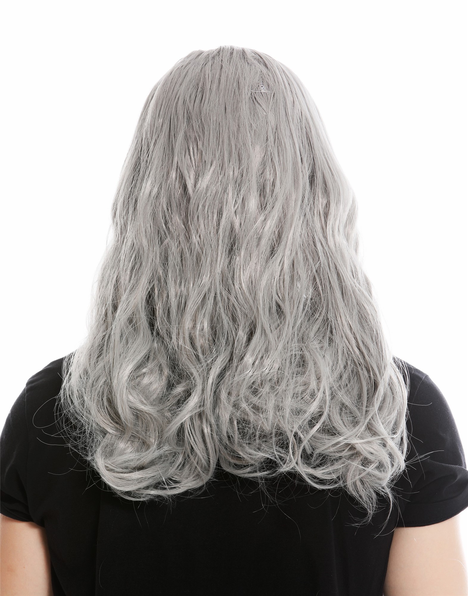 günstige Party Perücke, Perücke lang wild Mittelscheite Grau LM-155-ZA68E, Ansicht 4, WIG ME UP: Ihr Perücken Online Shop wellige Party Perücke Hellgrau lange Haare Unisex