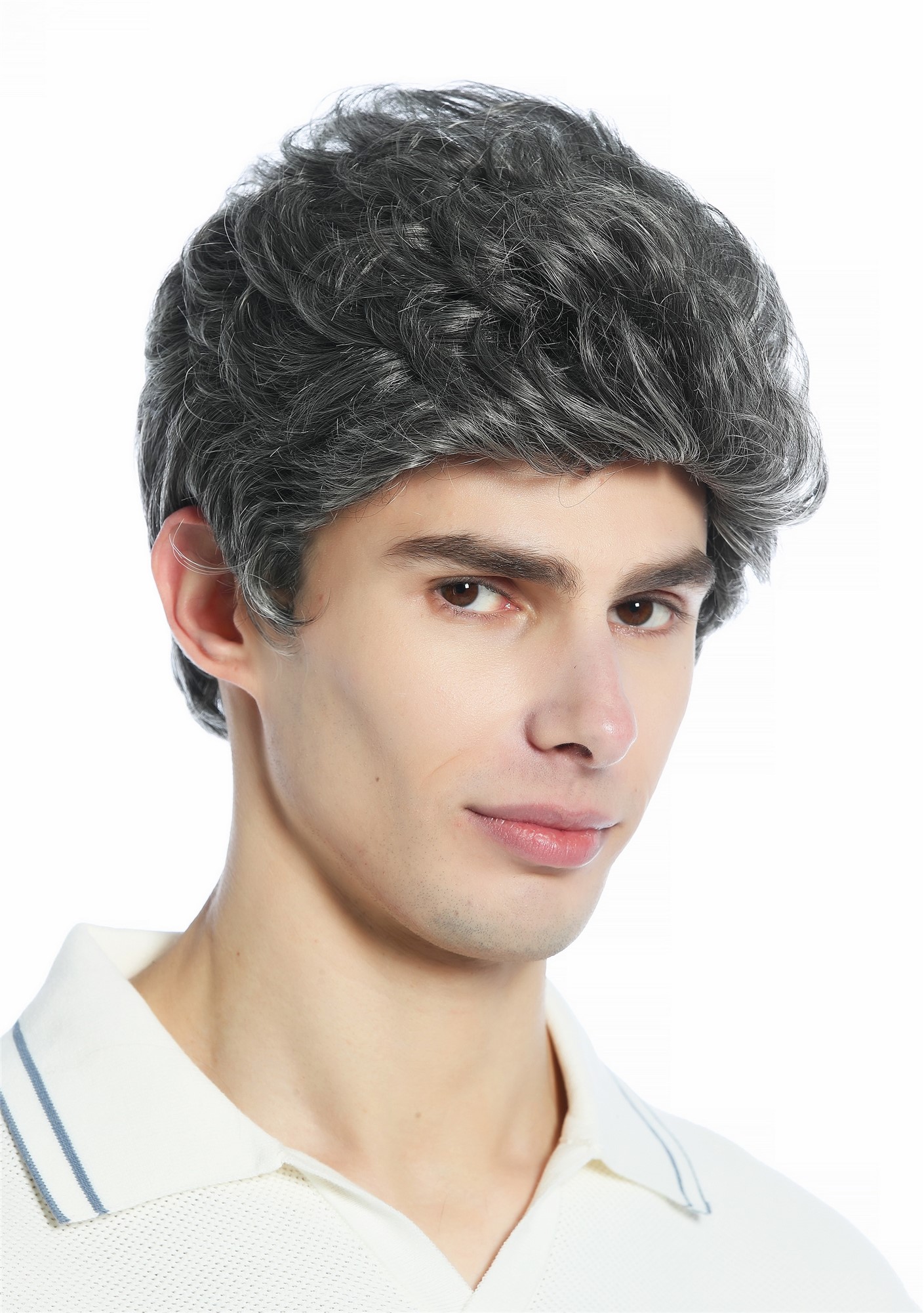 Wig Men Women unisex quiff short slightly waved dense dark grey gray mix DW1333A, view 3, WIG ME UP: Your Perücken Online Shop Quality Wigs, Unisex, dark gray, wavy, short