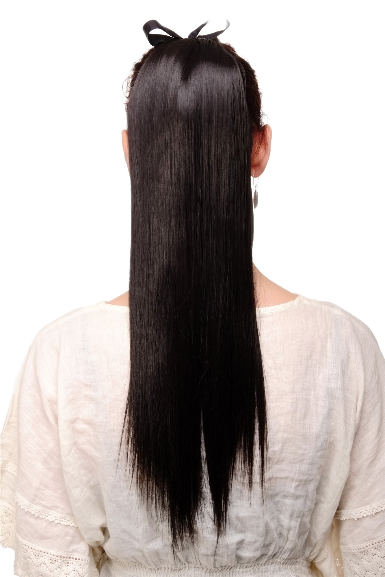 Hairpiece PONYTAIL extension long straight very light with ribbon and comb wrap around system brown, front view, WIG ME UP: Your Perücken Online Shop Ponytails, dark brown, straight, long