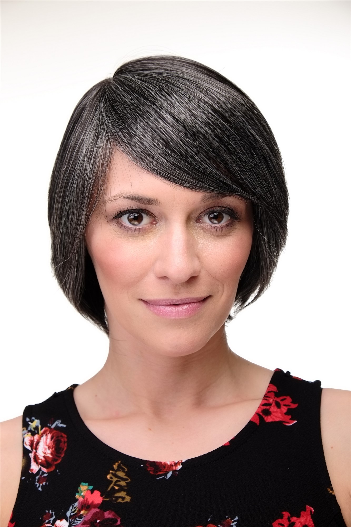 Lady women wig short long bob page long fringe parted to side dark gray 6082, view 6, WIG ME UP: Your Perücken Online Shop Quality Wigs, Ladies, dark brown-gray mix, straight, short