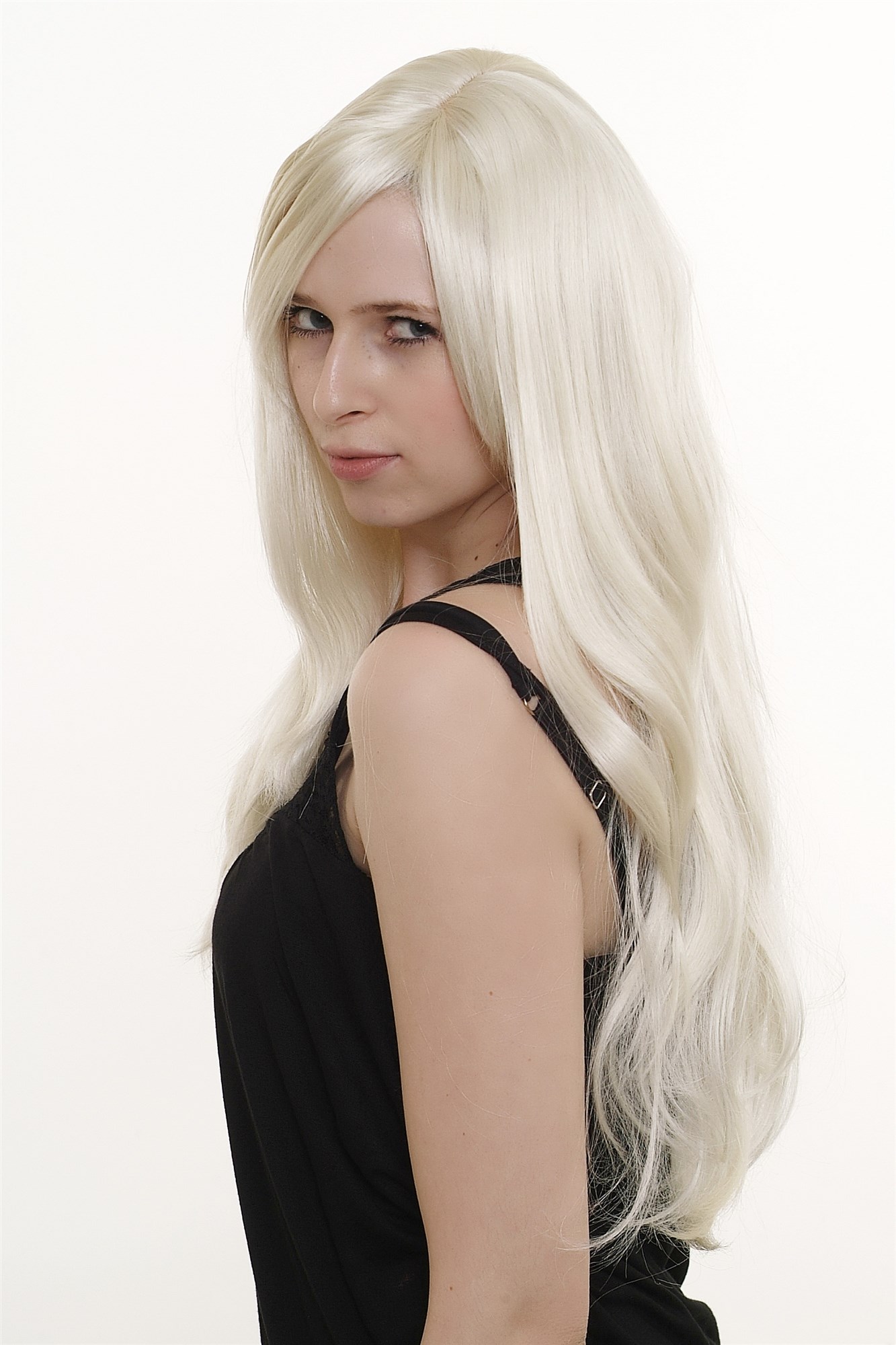 glatte Tressen-Perücke mit Kopfhaut-Imitat Schwedenblond lange Haare für Damen