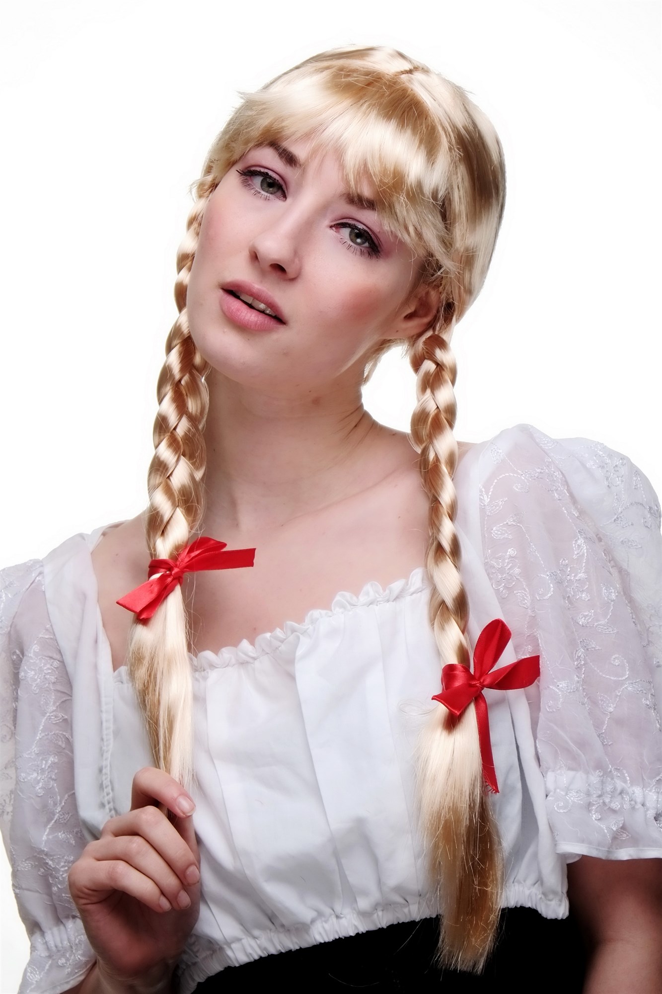 Party/Fancy Dress Lady WIG fringe BLOND 2 long BRAIDS Plaids pigtails OKTOBERFEST Dutch German Maid, front view, WIG ME UP: Your Perücken Online Shop Party Wig, Ladies, Blonde, straight, long
