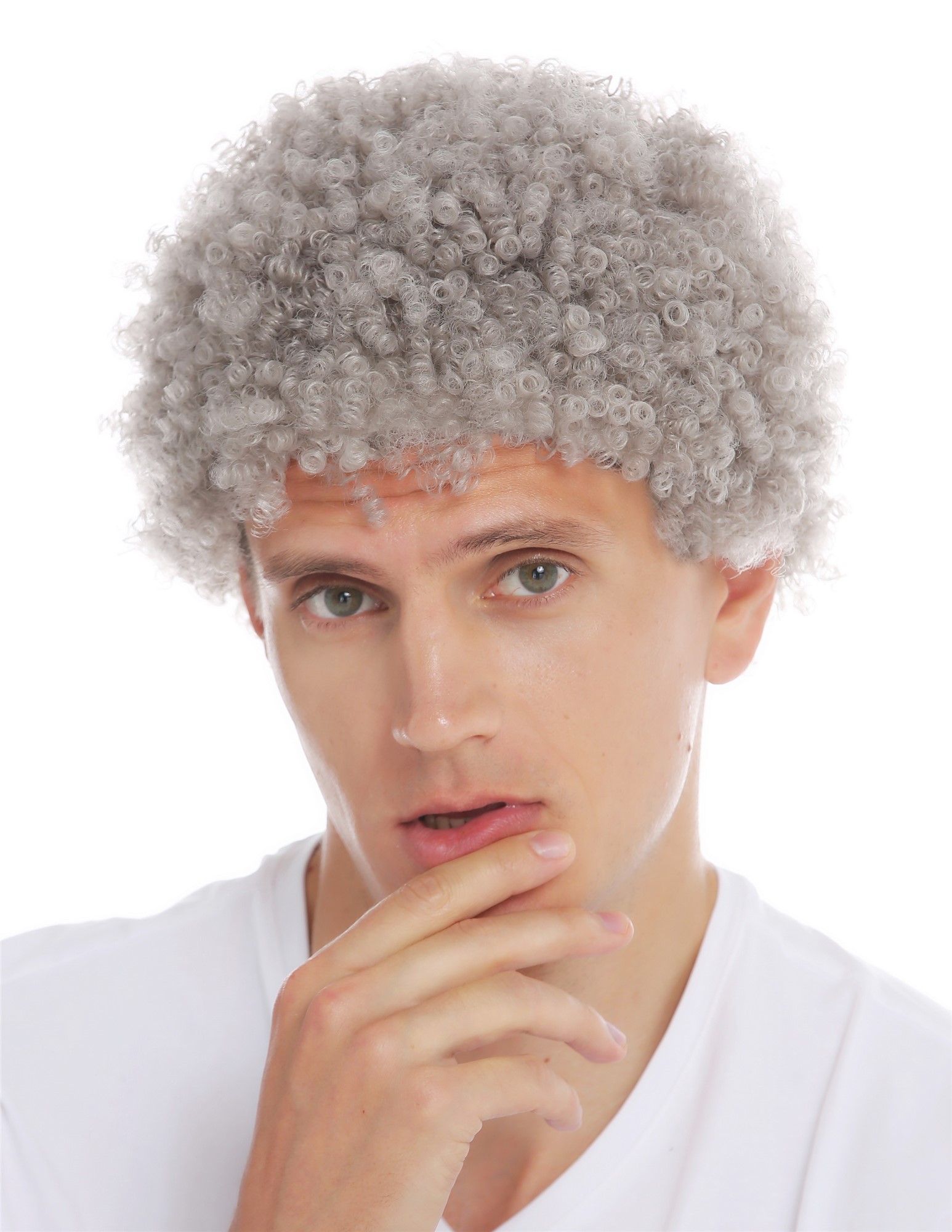 Wig carnival Halloween men women short afro frizzy curly grey gray MMAS-6M, front view, WIG ME UP: Your Perücken Online Shop Party Wig, Unisex, silver gray, curled, short