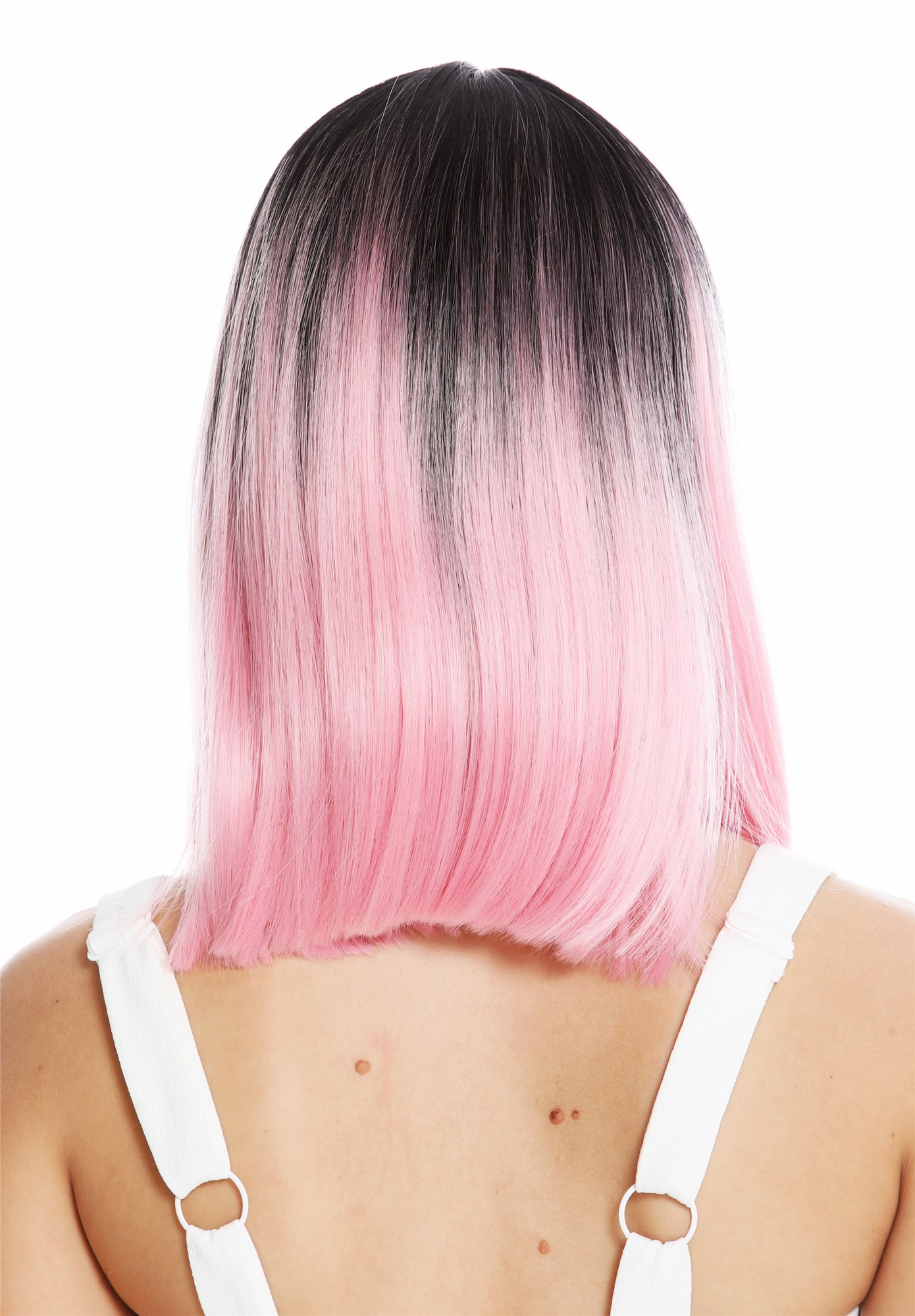 hochwertige Qualitätsperücken, Perücke schulterlang glatt Pony Ombre Schwarz Rosa VK-2-T2311YS1B, Ansicht 4, WIG ME UP: Ihr Perücken Online Shop glatte Tressen-Perücke mit Kopfhaut-Imitat Rosa-Schwarz-Mix schulterlange Haare für Damen