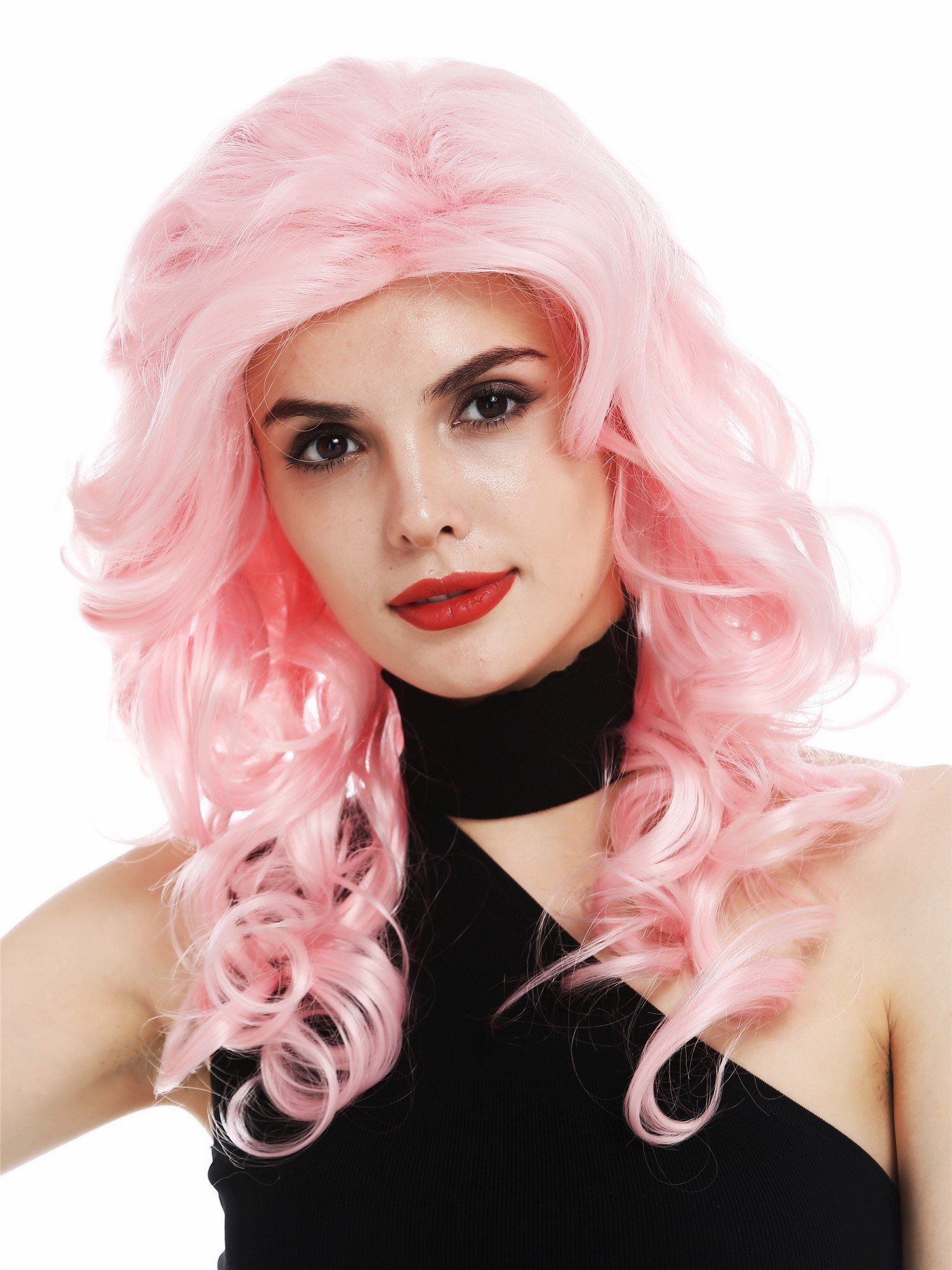 hochwertige Qualitätsperücken, Perücke Diva 80er Wellig helles Rosa WL-3010-T2333, Ansicht 5, WIG ME UP: Ihr Perücken Online Shop lockige Tressen-Perücke Hellrosa schulterlange Haare für Damen