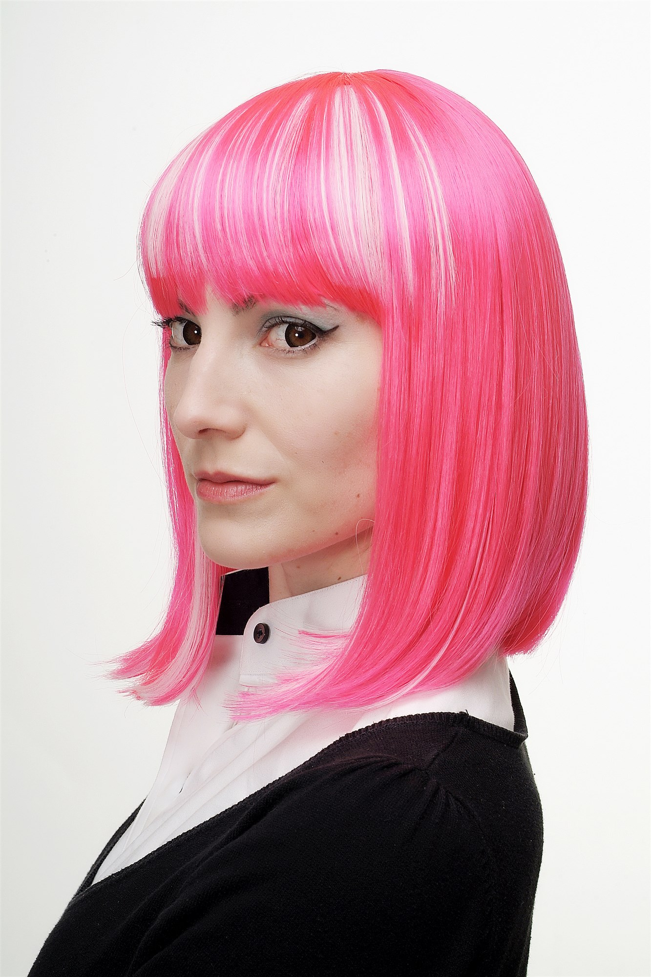 hochwertige Qualitätsperücken, Perücke Cosplay Page Pink Weiß H7862-TT-2315-1001, Ansicht 4, WIG ME UP: Ihr Perücken Online Shop glatte Tressen-Perücke mit Kopfhaut-Imitat Pink-Weißblond-Mix schulterlange Haare für Damen