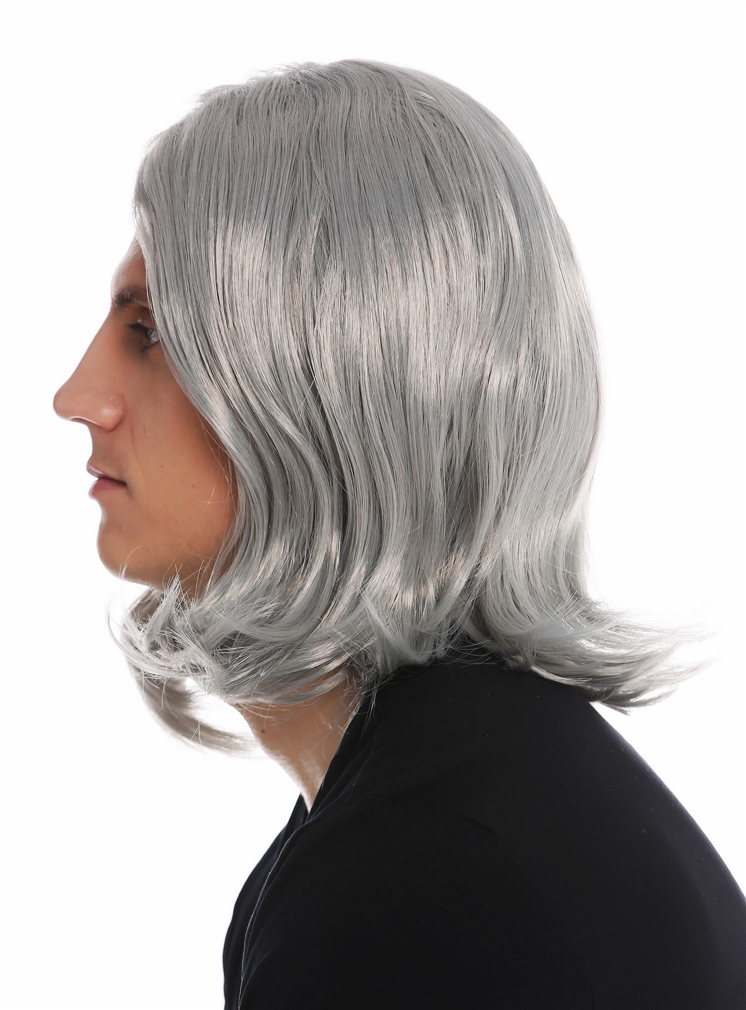 Party Wig, Unisex, silver gray, wavy, shoulder-length