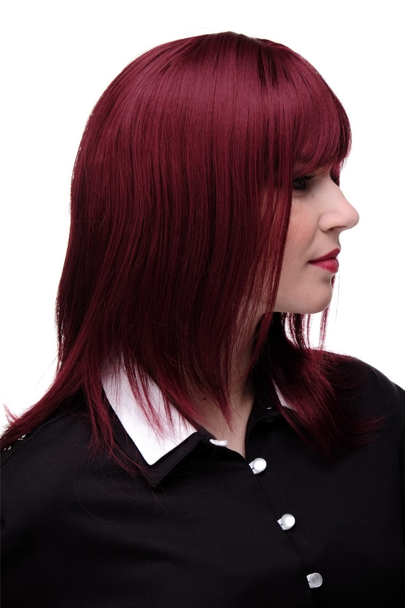 hochwertige Qualitätsperücken, Frauen Perücke schulterlang glatt gestufte Haare Rot Granatrot 3003-39, Ansicht 2, WIG ME UP: Ihr Perücken Online Shop glatte Tressen-Perücke mit Kopfhaut-Imitat Granatrot lange Haare für Damen