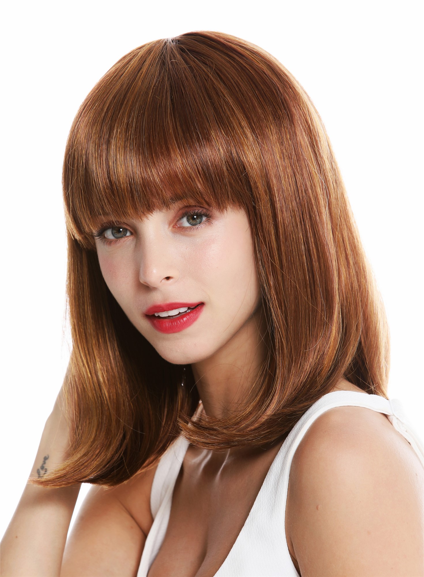 Women's wig short shoulder length long bob fringe sleek copper brown auburn VK-1, view 3, WIG ME UP: Your Perücken Online Shop Quality Wigs, Ladies, copper brown, straight, shoulder-length