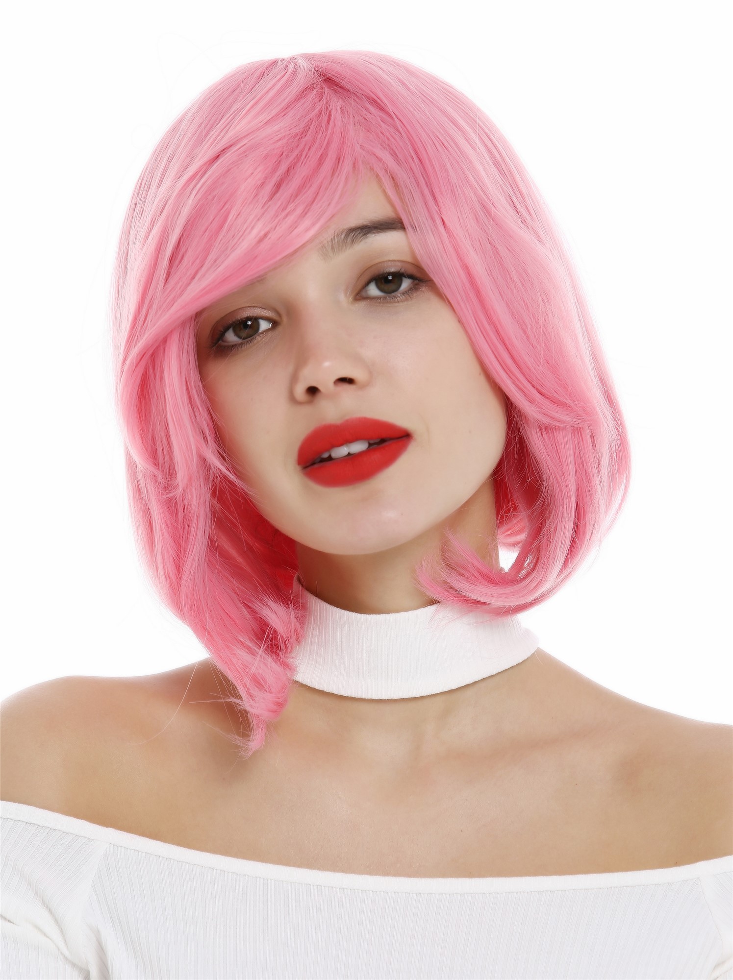 glatte Tressen-Perücke Neonrosa kurze Haare für Damen