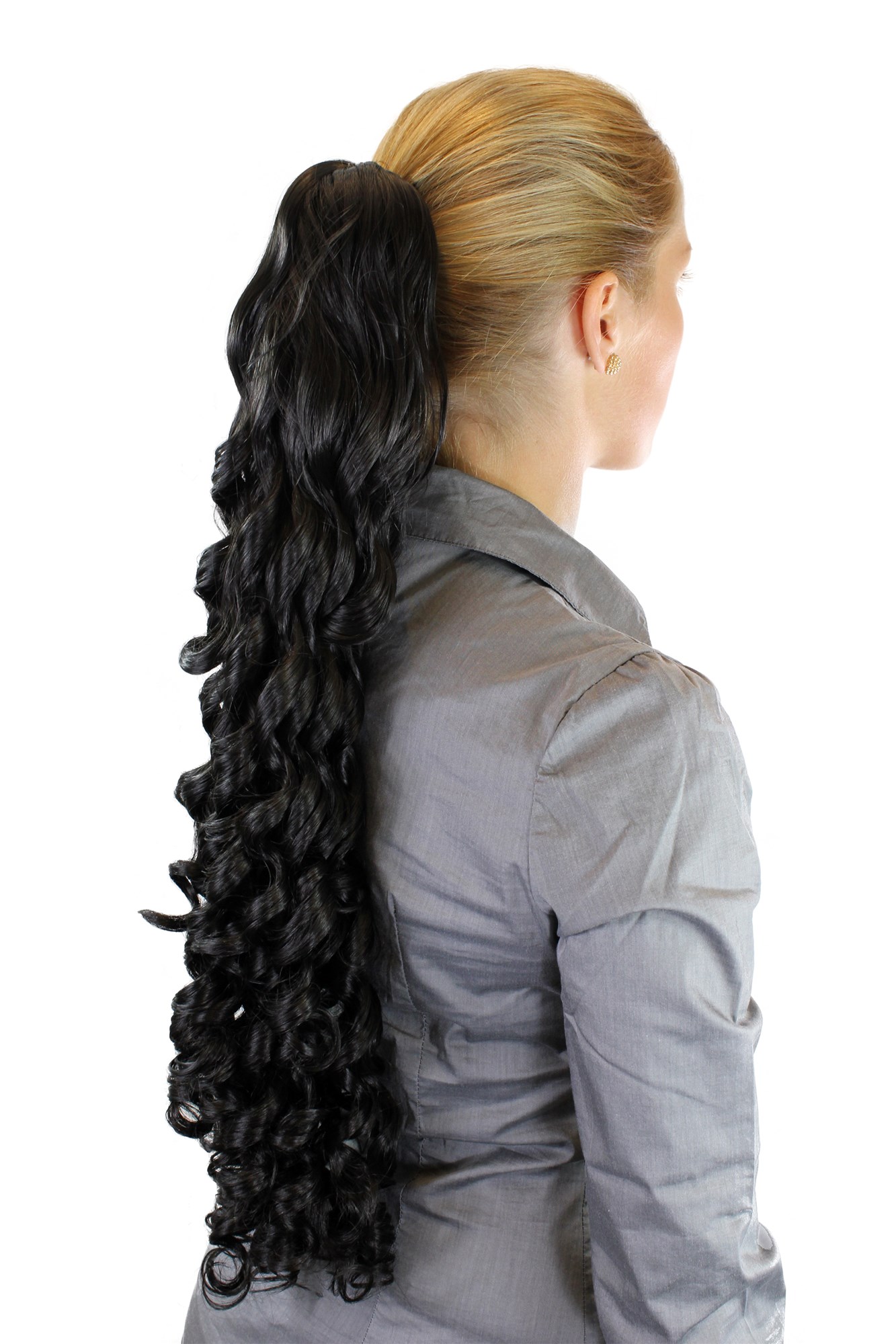 JL-3111-3 Ponytail Hairpiece extension very long elaborately curled ringlets dark brown claw clamp 25", front view, WIG ME UP: Your Perücken Online Shop Ponytails, dark brown, curled, long