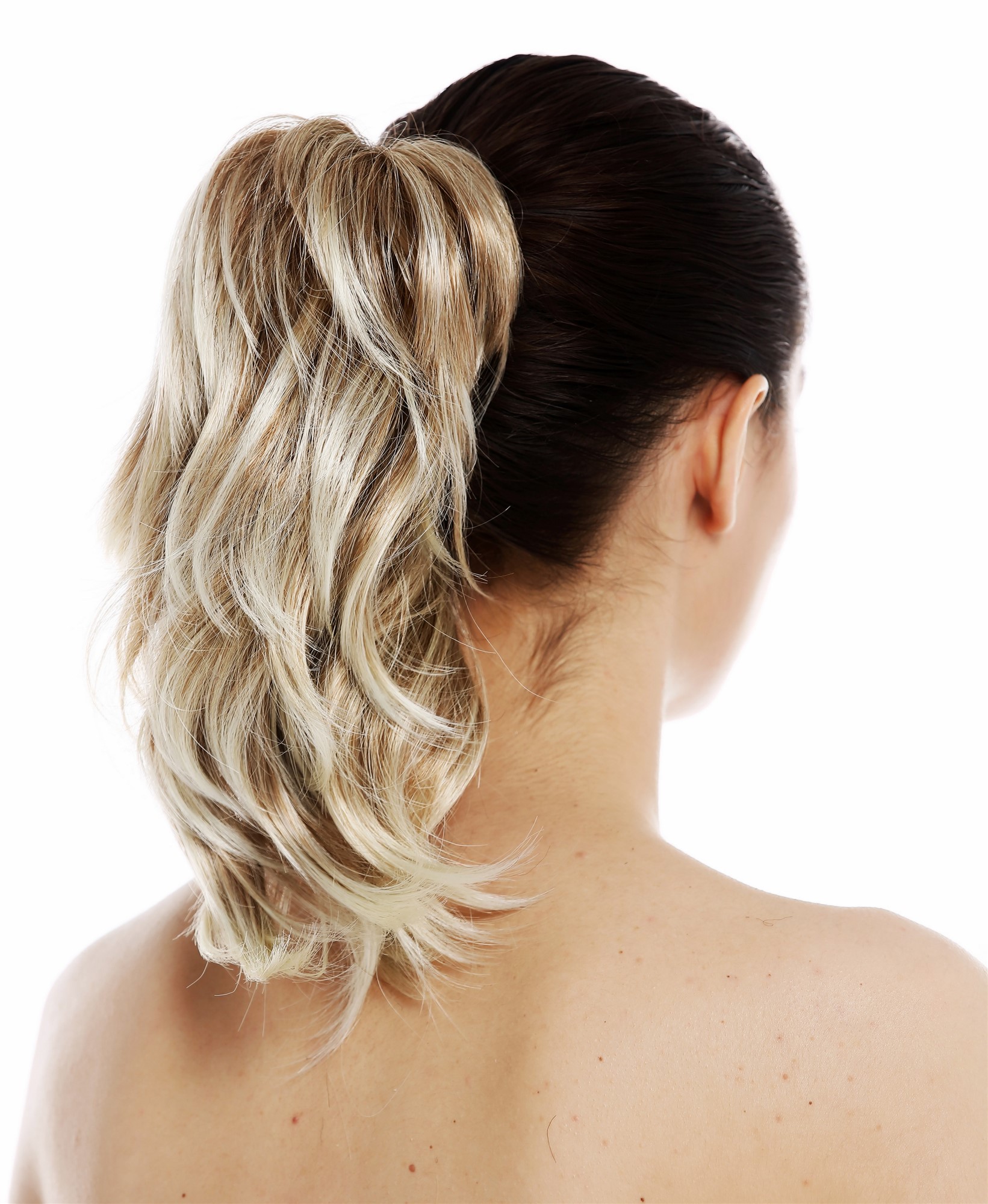 Ponytails, blond mix, wavy, short