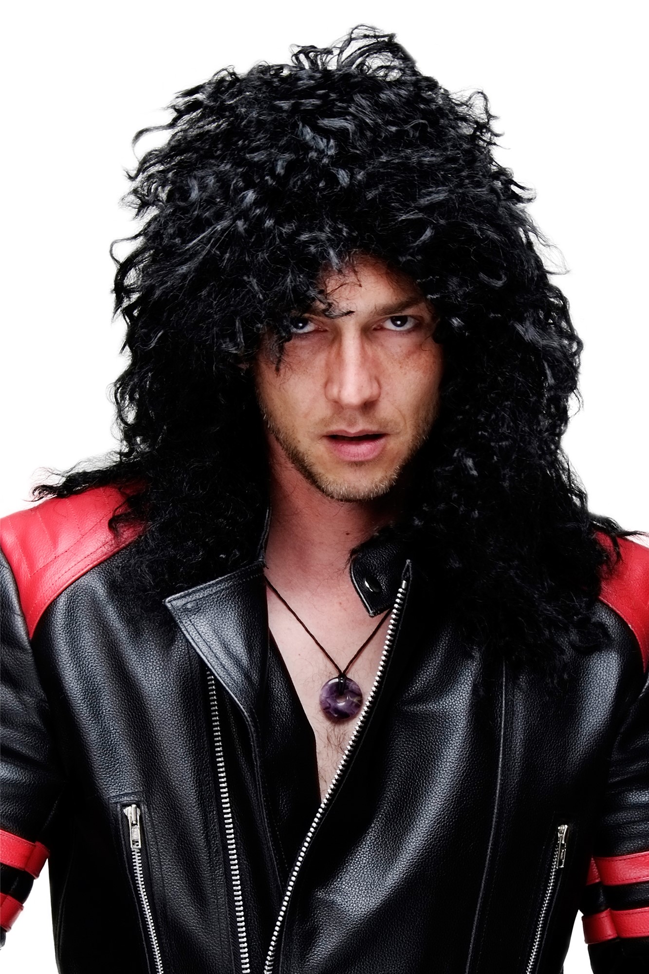 Party/Fancy Dress WIG men women unisex HARDROCK HEAVY NWOBHM Hair Metal MULLET long black curly, front view, WIG ME UP: Your Perücken Online Shop Party Wig, Unisex, Black, curled, long